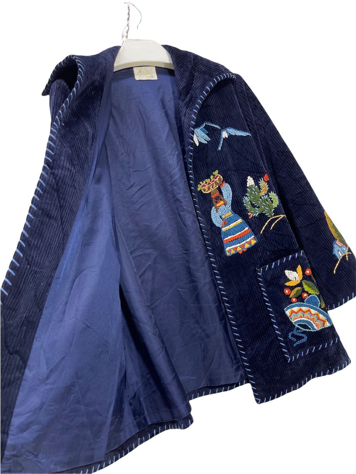 Art Comes First Vtg Full Hand Embroy Mexican Motive Corduroy Jacket 26🟩 Size US M / EU 48-50 / 2 - 6 Thumbnail