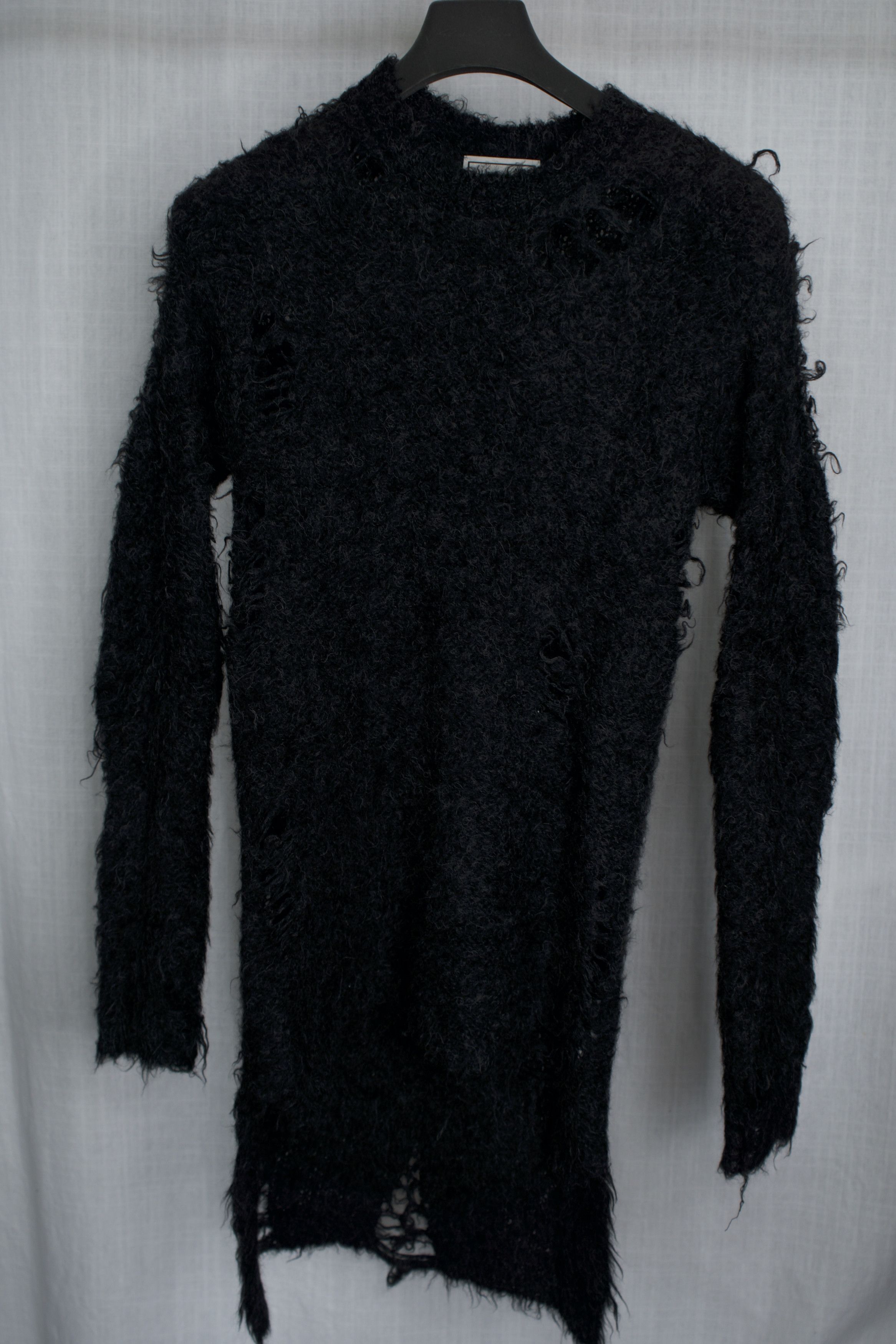 image of Miharayasuhiro Black Alpaca Distressed Sweater, Men's (Size Small)