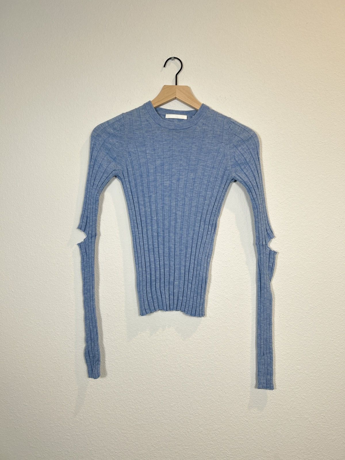 image of Helmut Lang Elbow Cut Out Ribbed Top in Blue, Men's (Size XS)