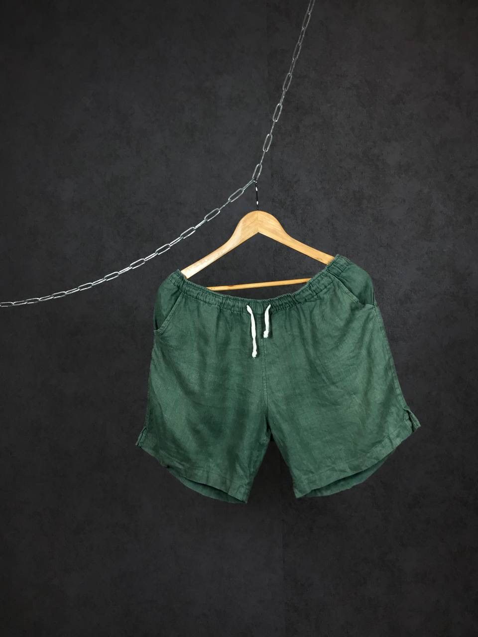 image of Alex Crane Designer Luxury Made In Usa Linen Shorts in Green, Men's (Size 34)