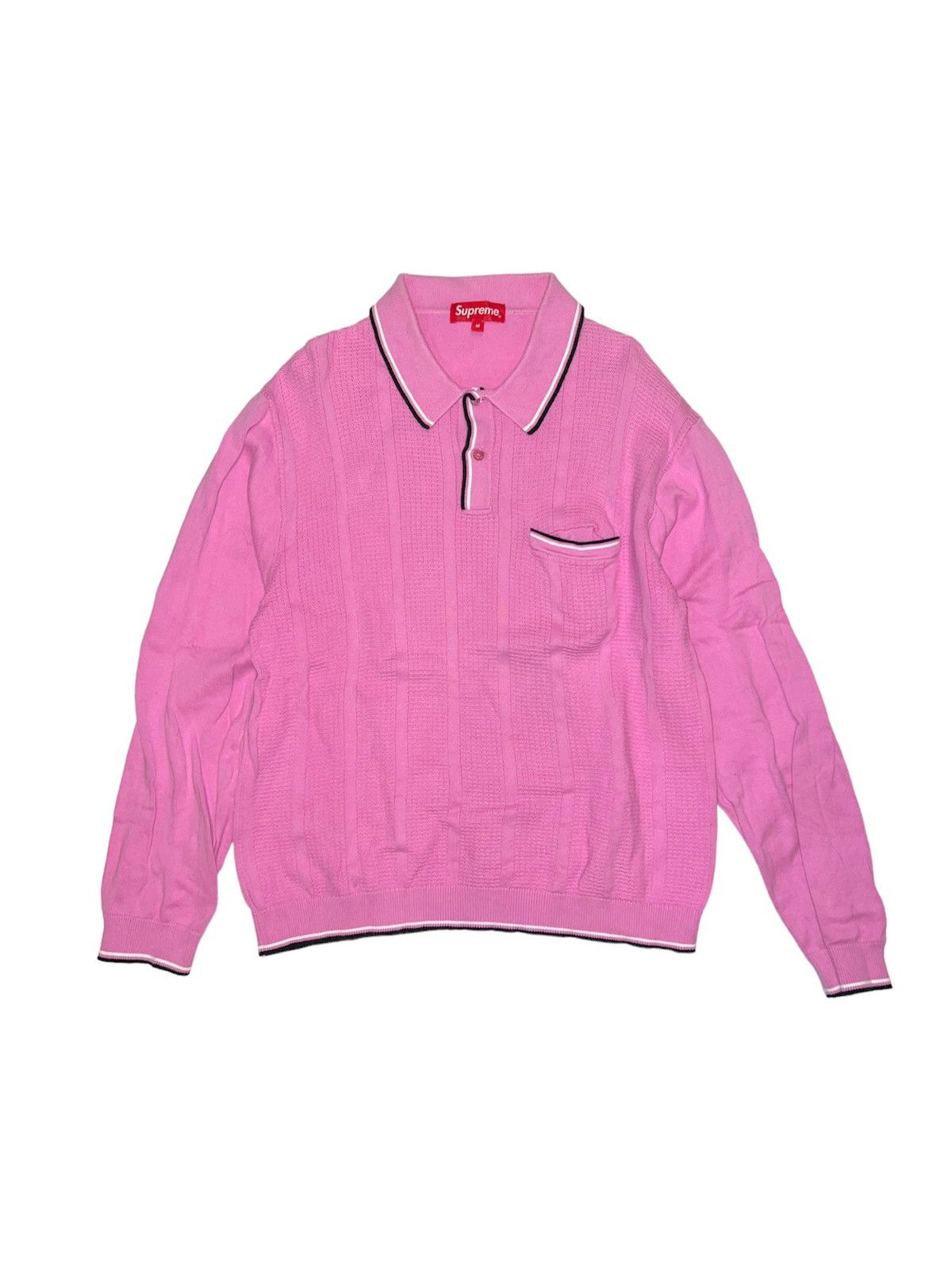 Supreme  STRIPE RIB L/S KNIT POLO ニットポロ Supreme Knit Stripe L S Polo (FW21) - $128