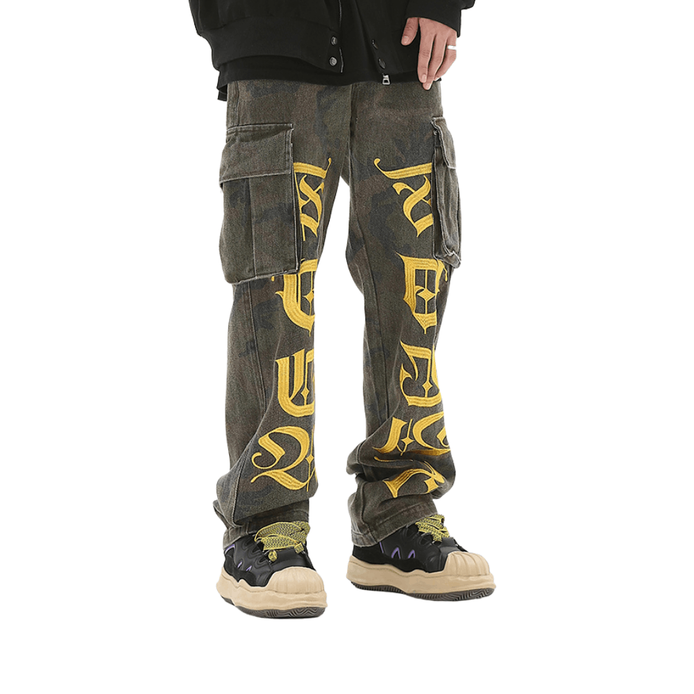 Streetwear Letters Cargo Stacked Denim Jeans | Grailed