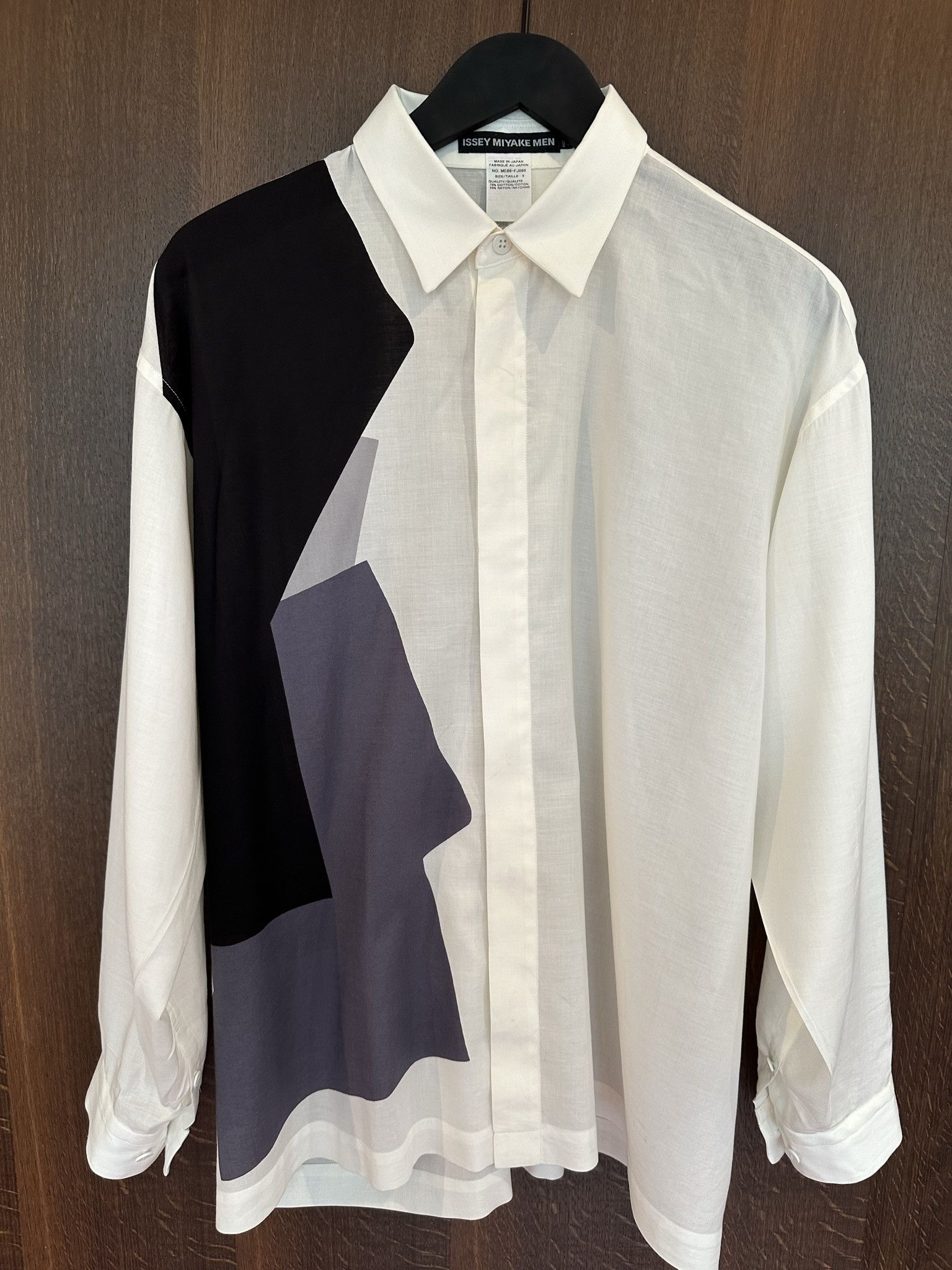 image of Issey Miyake Geometric Shirt in White Black Grey, Men's (Size Large)