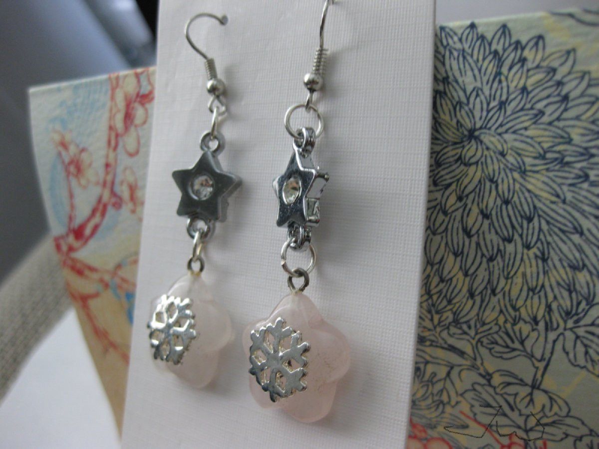 Handmade Rose quartz Star Stainless Steel Dangle Earrings Size ONE SIZE - 3 Thumbnail