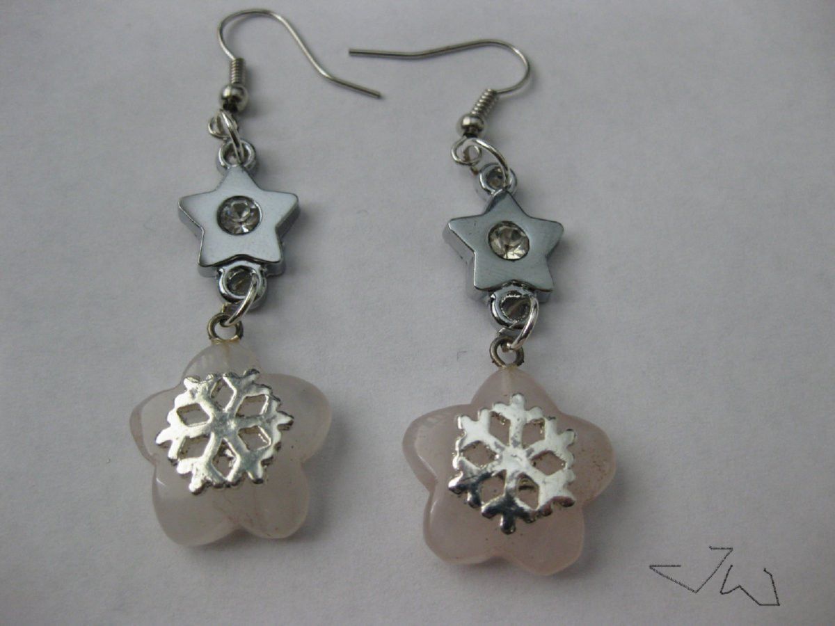 Handmade Rose quartz Star Stainless Steel Dangle Earrings Size ONE SIZE - 2 Thumbnail