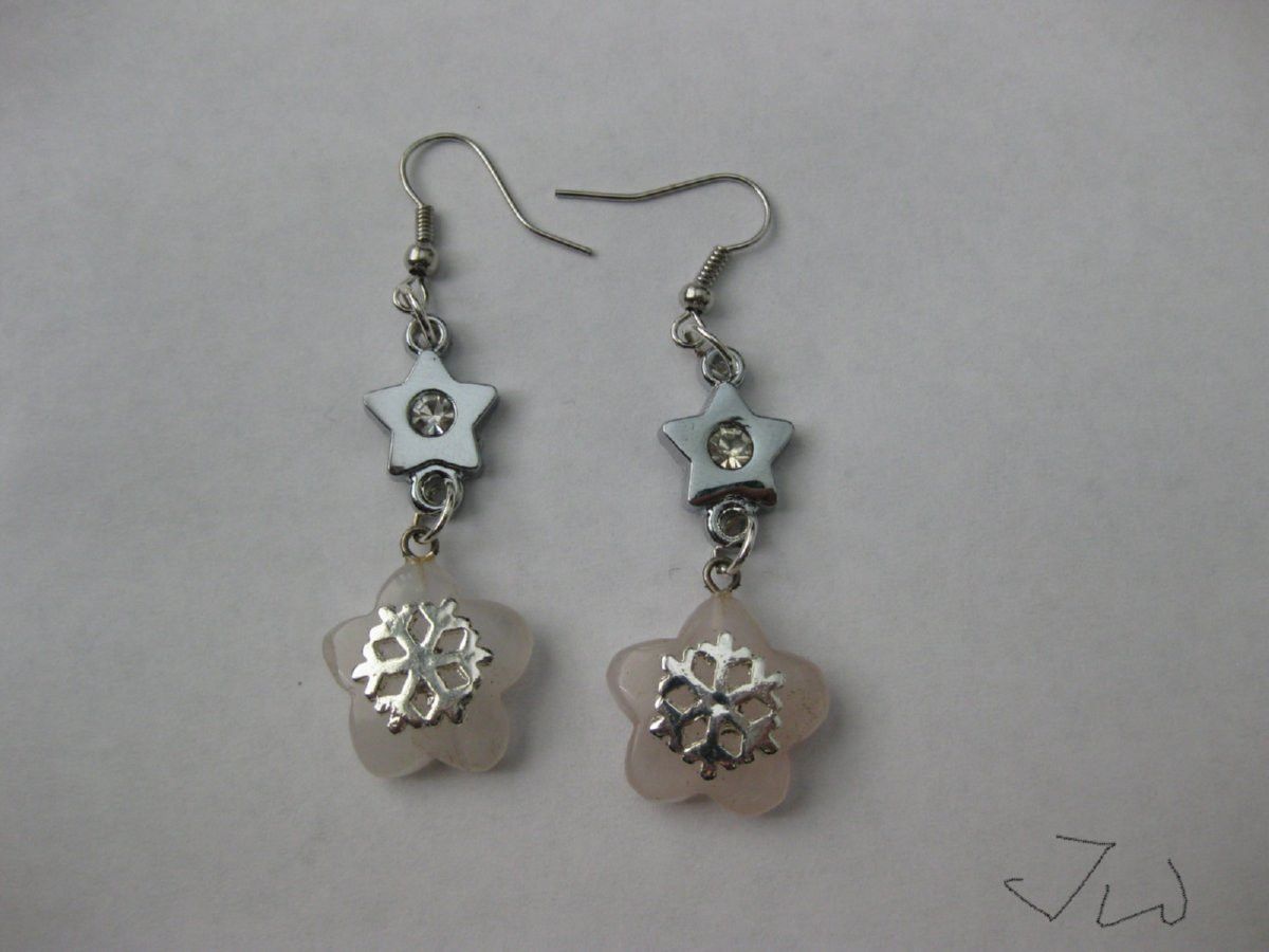 Handmade Rose quartz Star Stainless Steel Dangle Earrings Size ONE SIZE - 1 Thumbnail