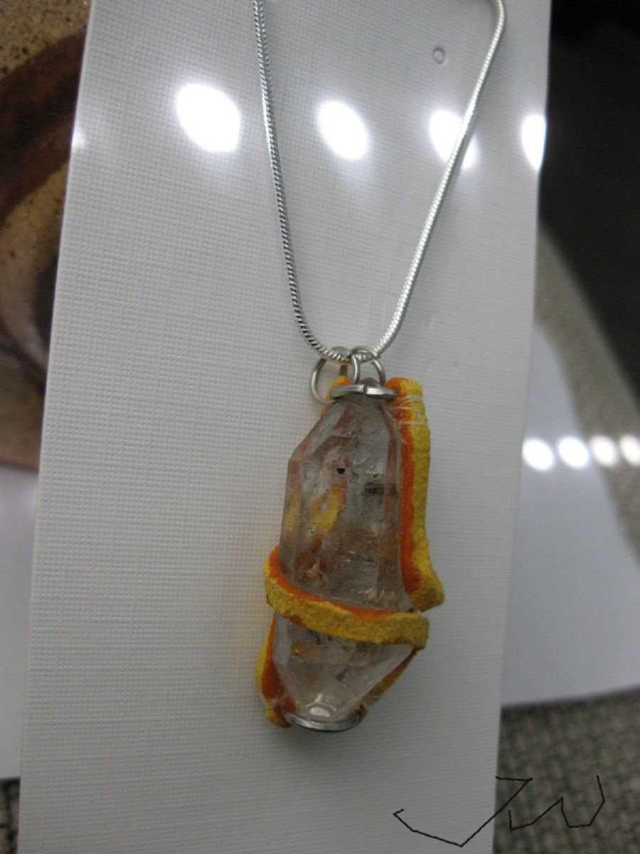 Handmade Clear Quartz Stone necklace with Yellow leather Size ONE SIZE - 2 Thumbnail