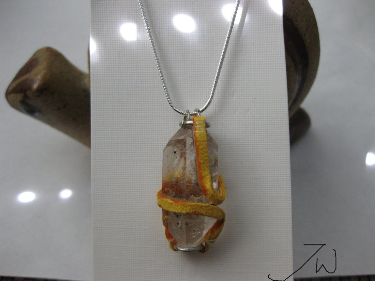 Handmade Clear Quartz Stone necklace with Yellow leather Size ONE SIZE - 1 Thumbnail