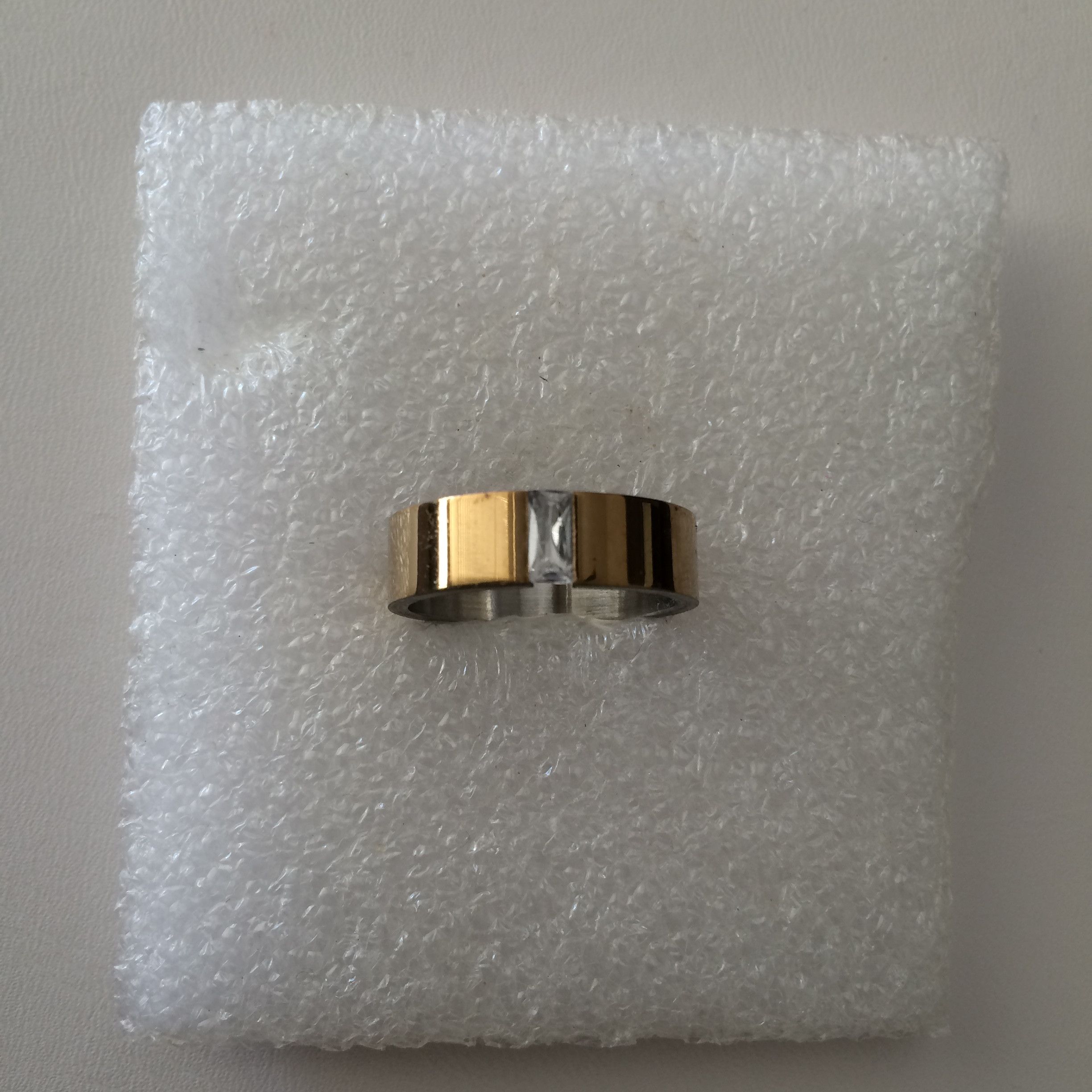 Gold x Jewelry Cz Stainless Steel Ring - Size 7.75 in White, Men's