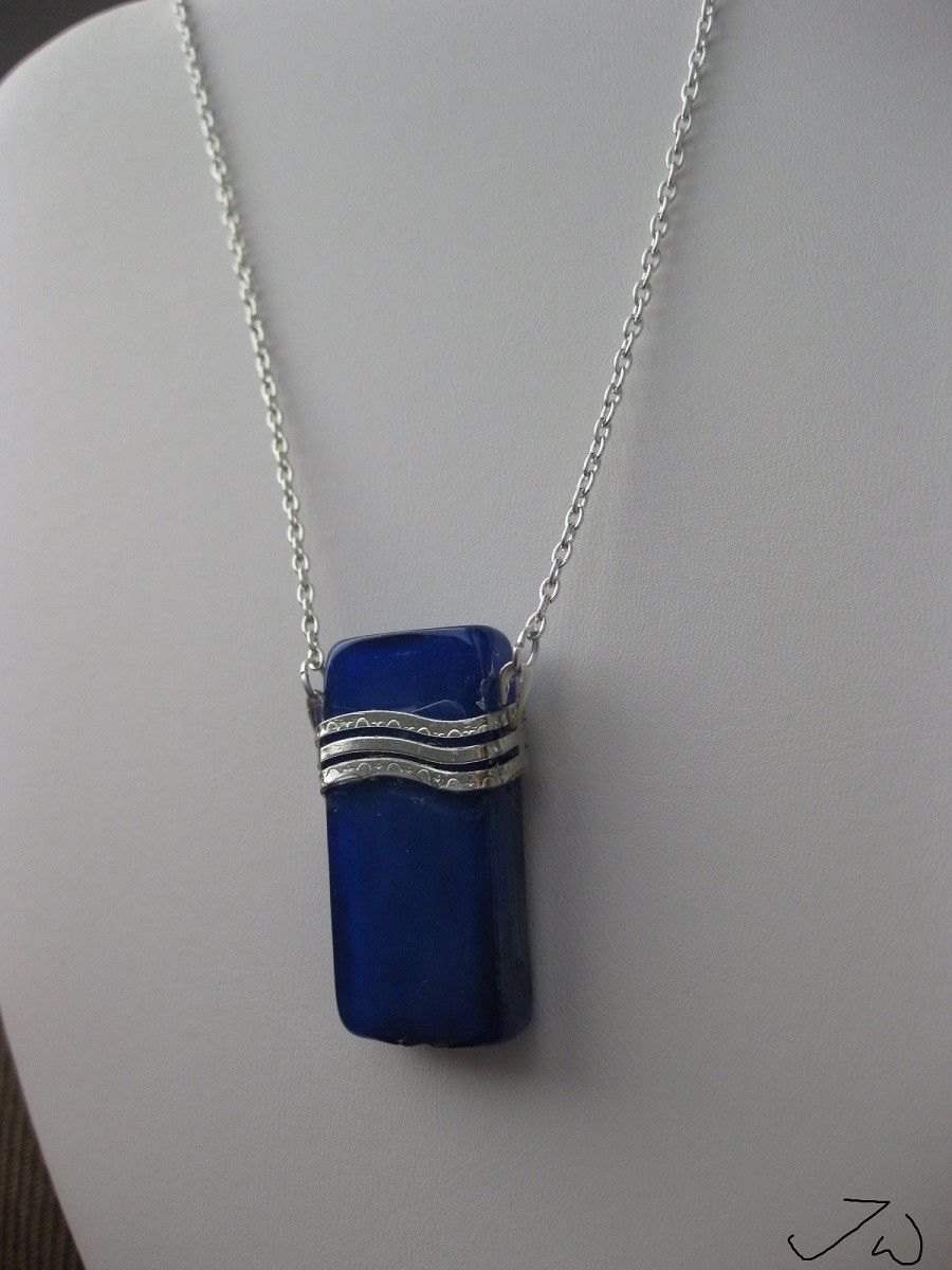 Handmade Blue Glass tile Chain necklace Size ONE SIZE - 2 Thumbnail