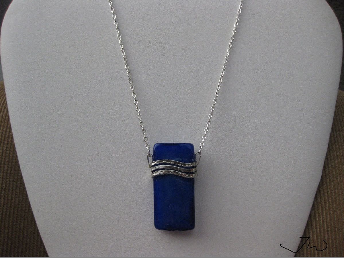 Handmade Blue Glass tile Chain necklace Size ONE SIZE - 1 Thumbnail