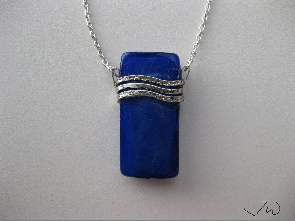 Handmade Blue Glass tile Chain necklace Size ONE SIZE - 4 Thumbnail