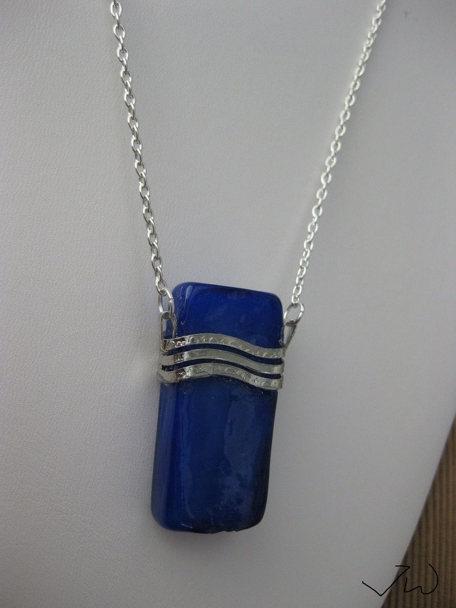 Handmade Blue Glass tile Chain necklace Size ONE SIZE - 3 Thumbnail