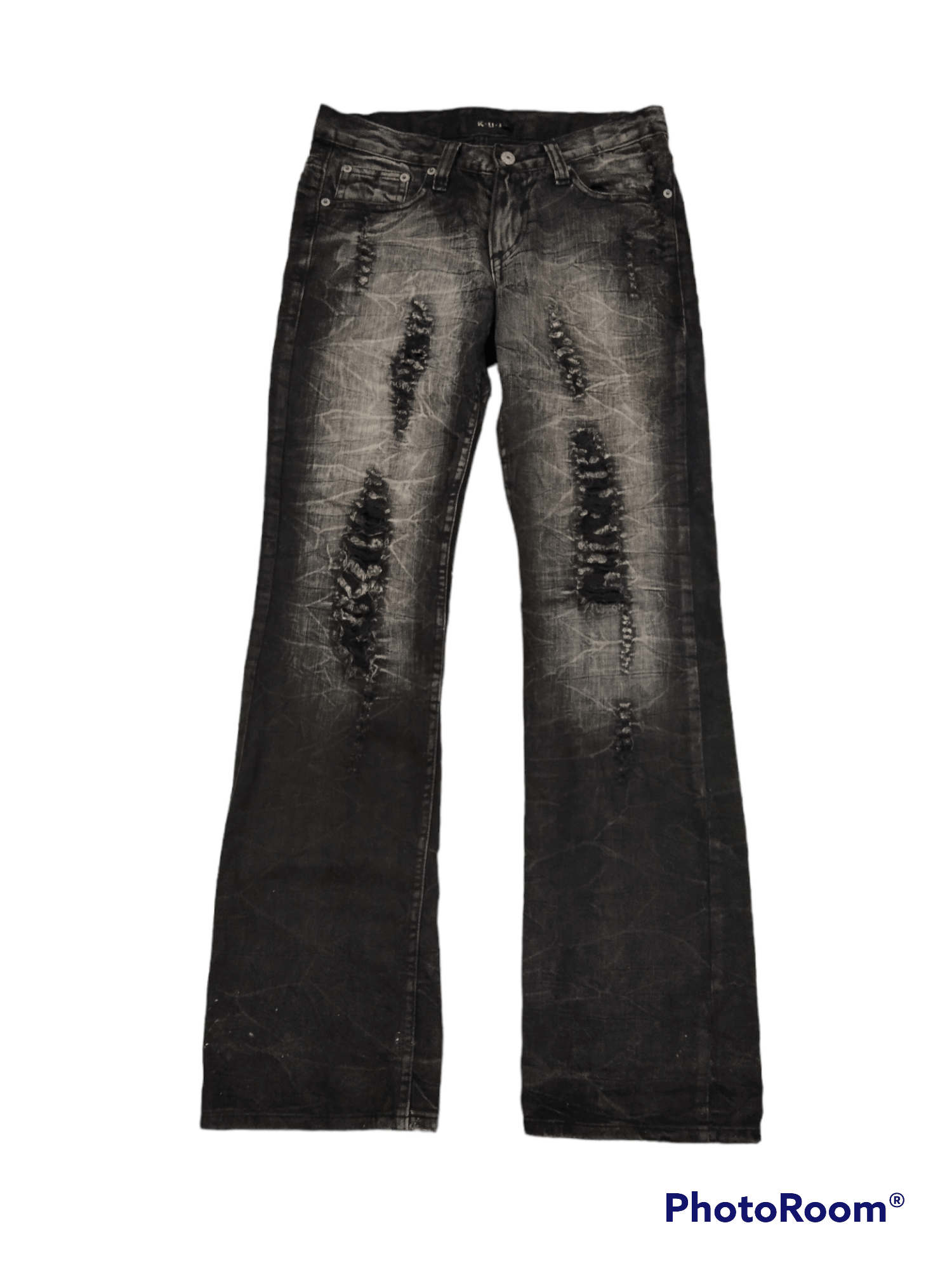 Japanese Brand FLARE SUPER SICK RIPED KUI DENIM PANTS Size US 29 - 1 Thumbnail
