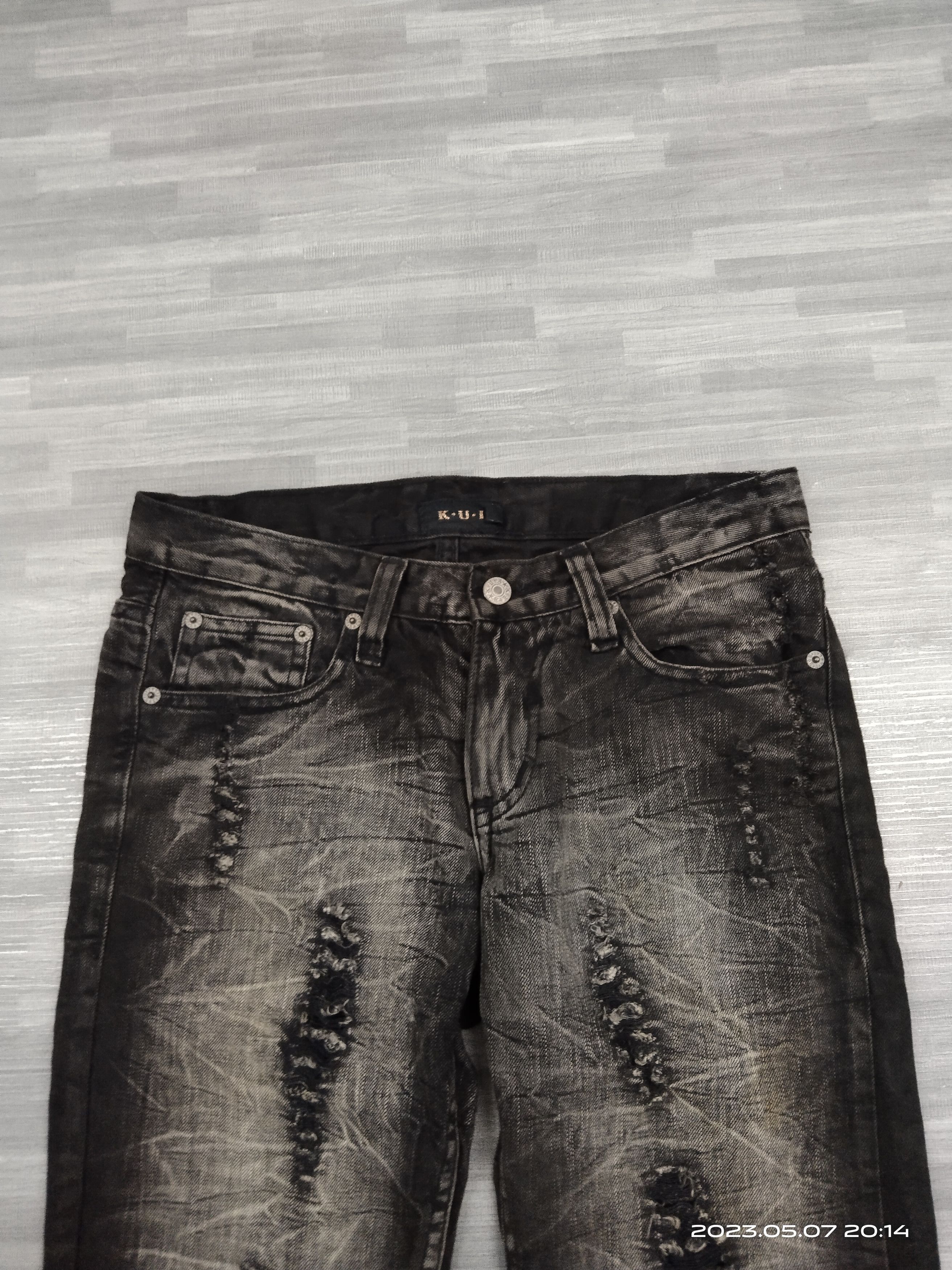 Japanese Brand FLARE SUPER SICK RIPED KUI DENIM PANTS Size US 29 - 4 Thumbnail
