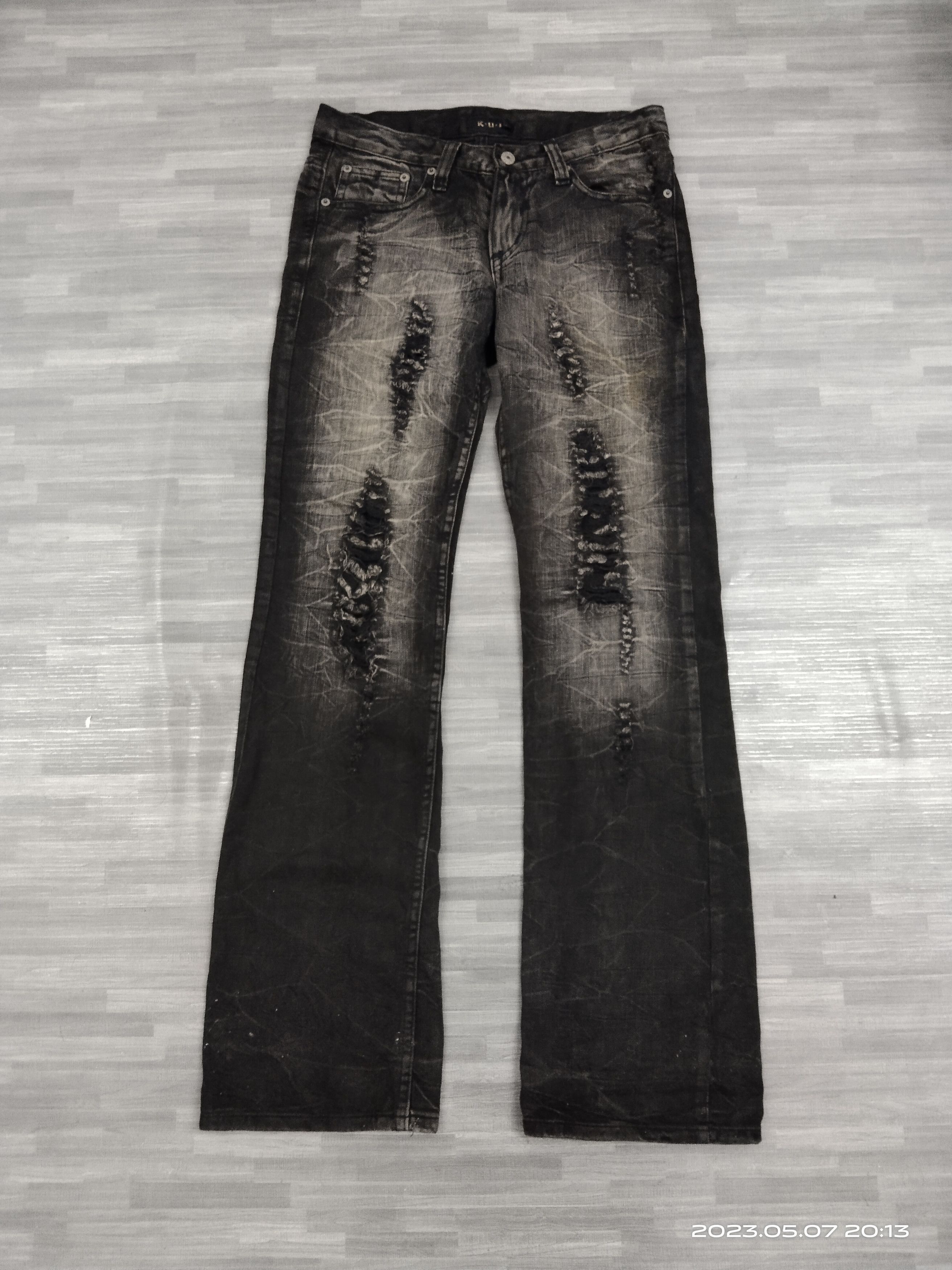 Japanese Brand FLARE SUPER SICK RIPED KUI DENIM PANTS Size US 29 - 2 Thumbnail