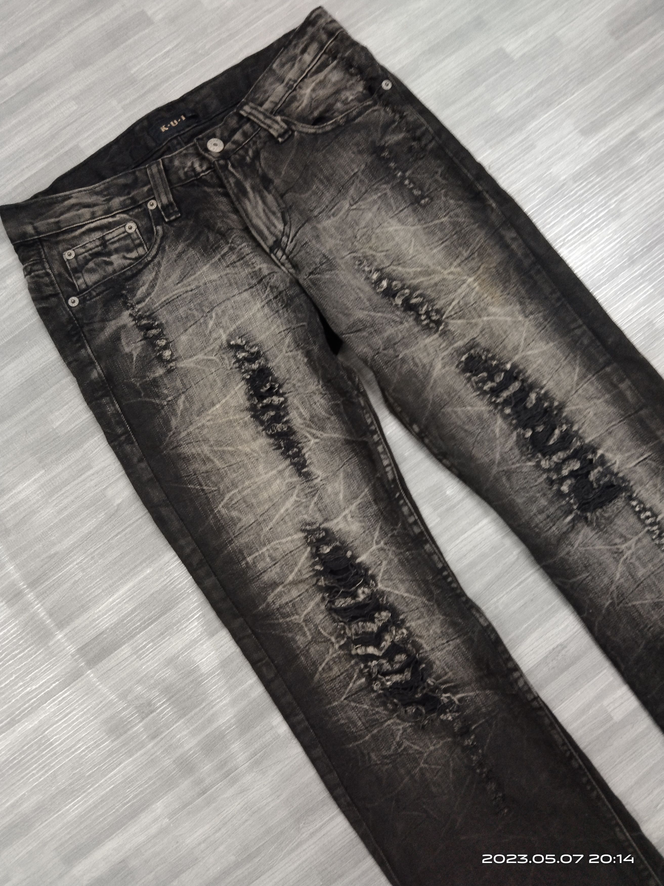 Japanese Brand FLARE SUPER SICK RIPED KUI DENIM PANTS Size US 29 - 6 Thumbnail