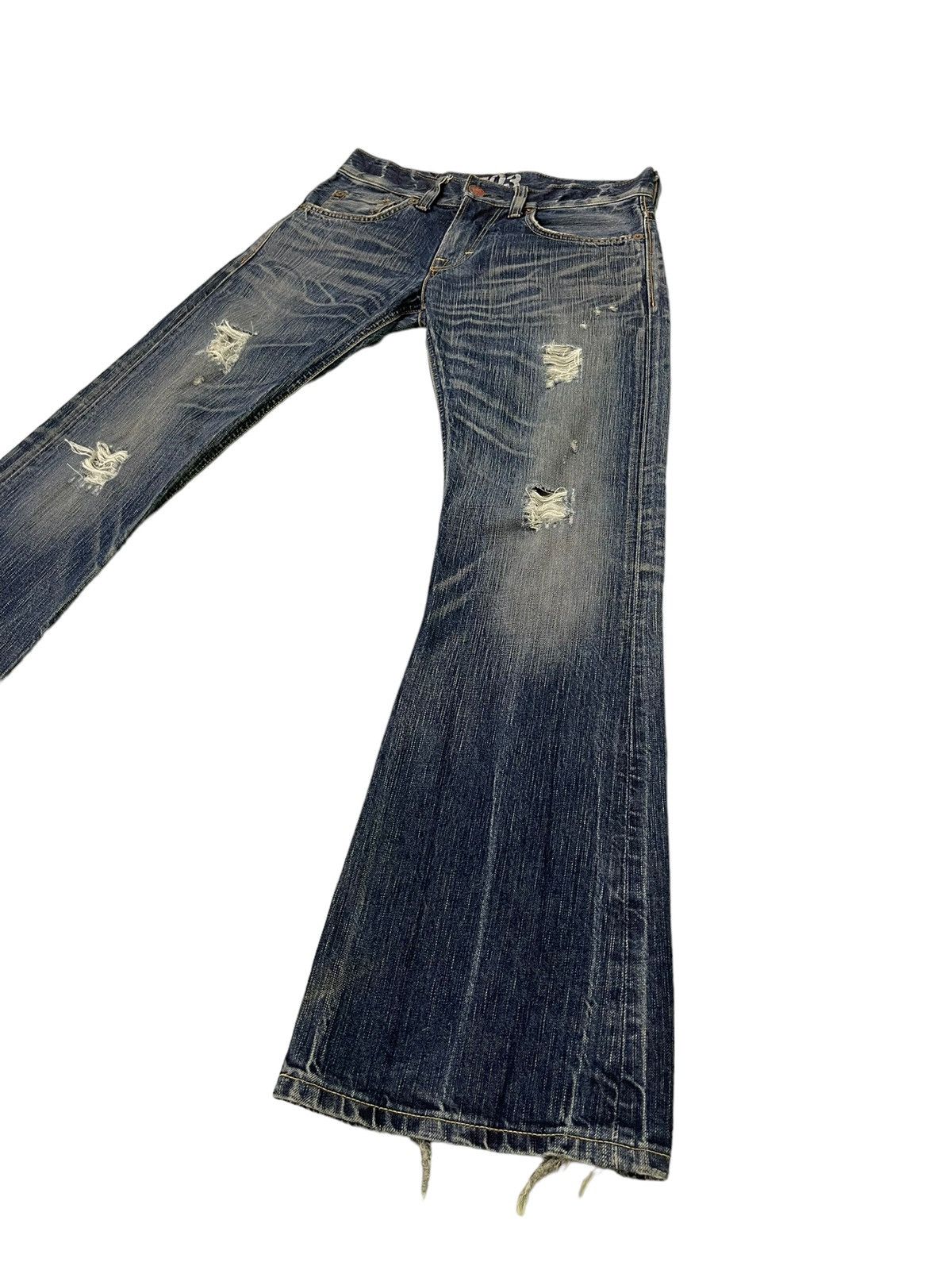 Edwin Flare Jeans Edwin Distress Denim Acid Wash Boot Cut 13🟦 Size US 31 - 3 Thumbnail
