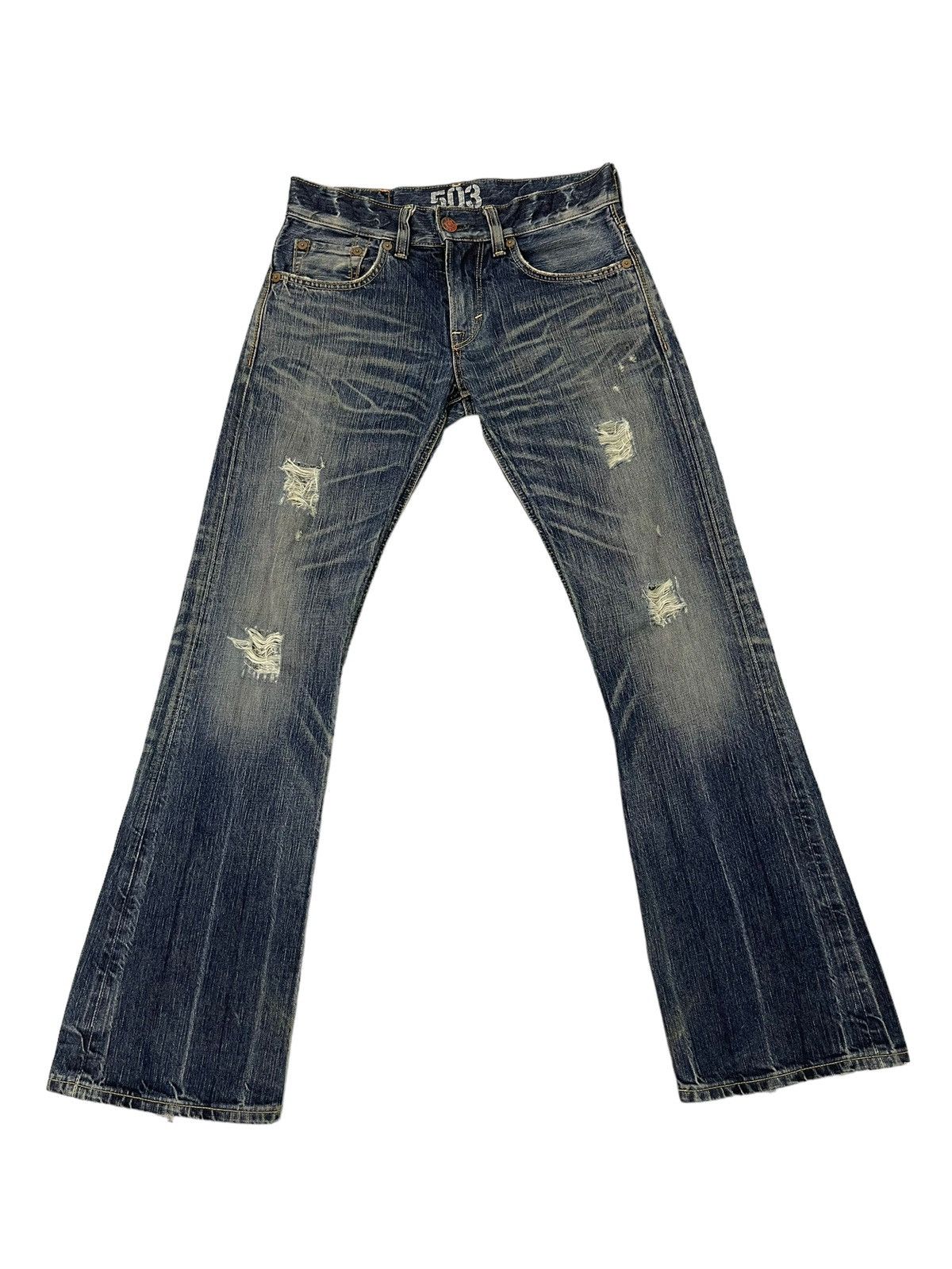 Edwin Flare Jeans Edwin Distress Denim Acid Wash Boot Cut 13🟦 Size US 31 - 2 Thumbnail