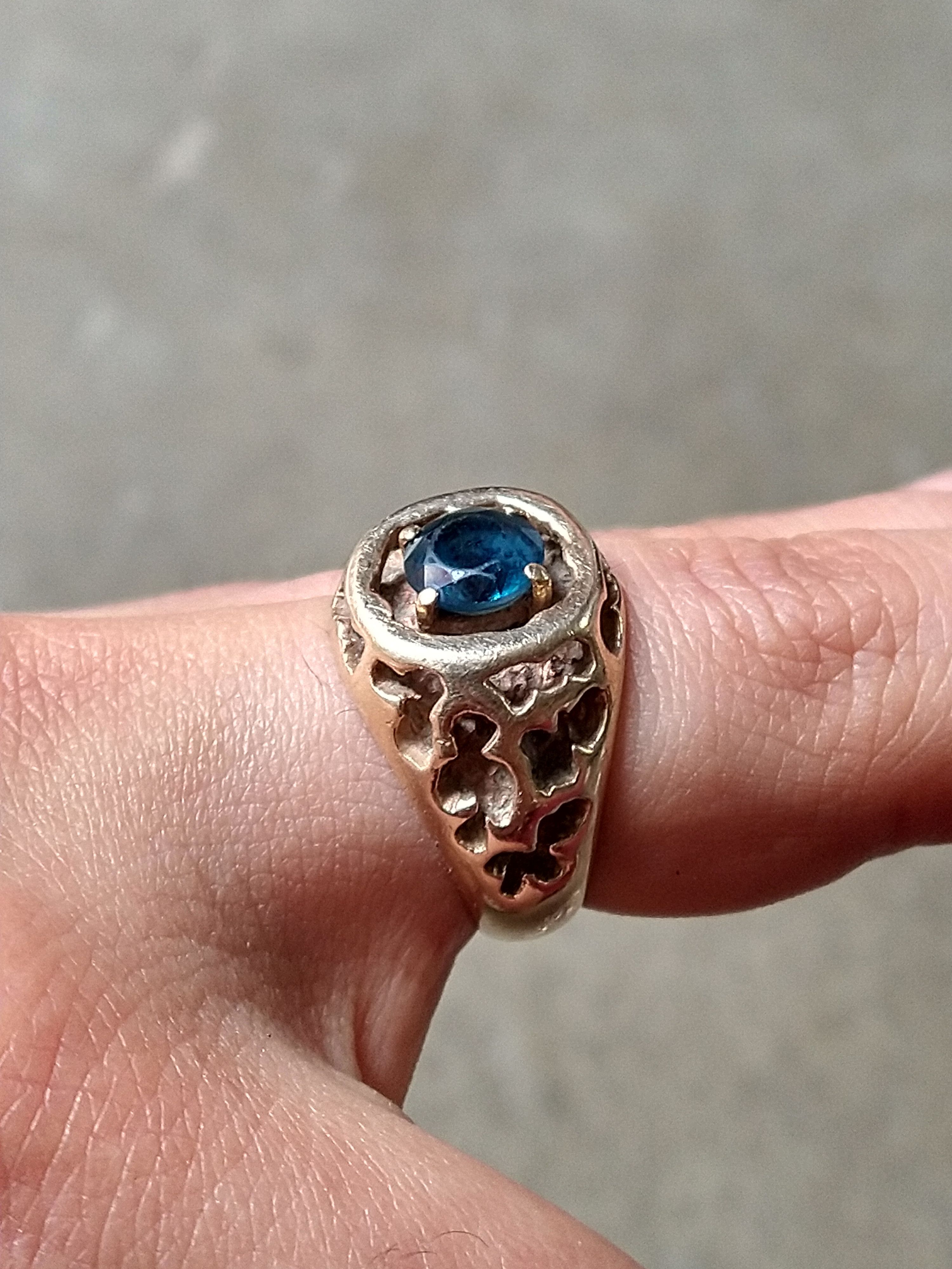 Jewelry Vintage 14K Gold Ring Size 9 Blue Glass Nugget Brutalist Size ONE SIZE - 16 Thumbnail