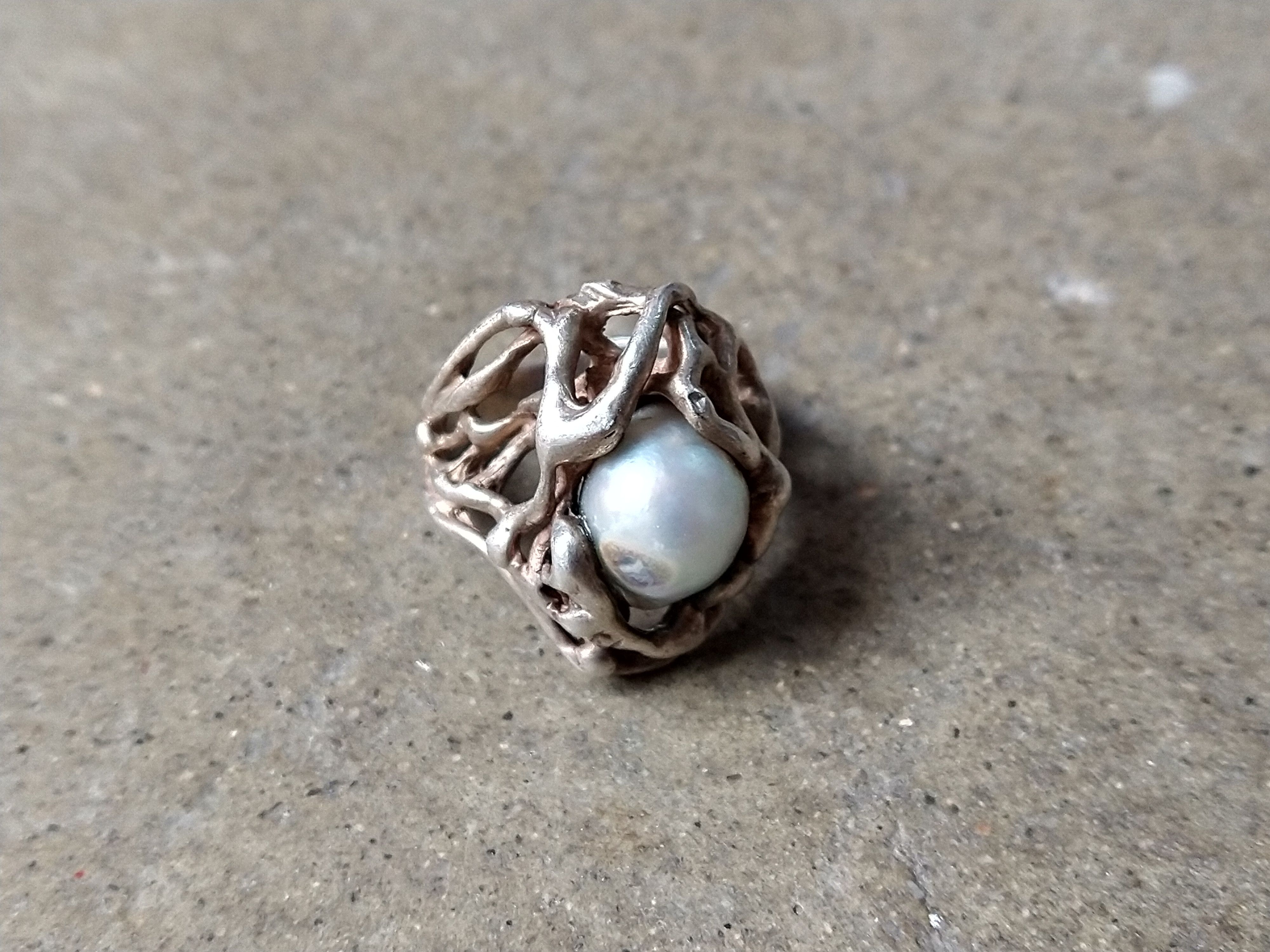 Jewelry Sterling Silver Ring Baroque Pearl Size 8 Brutalist Modern Size ONE SIZE - 3 Thumbnail