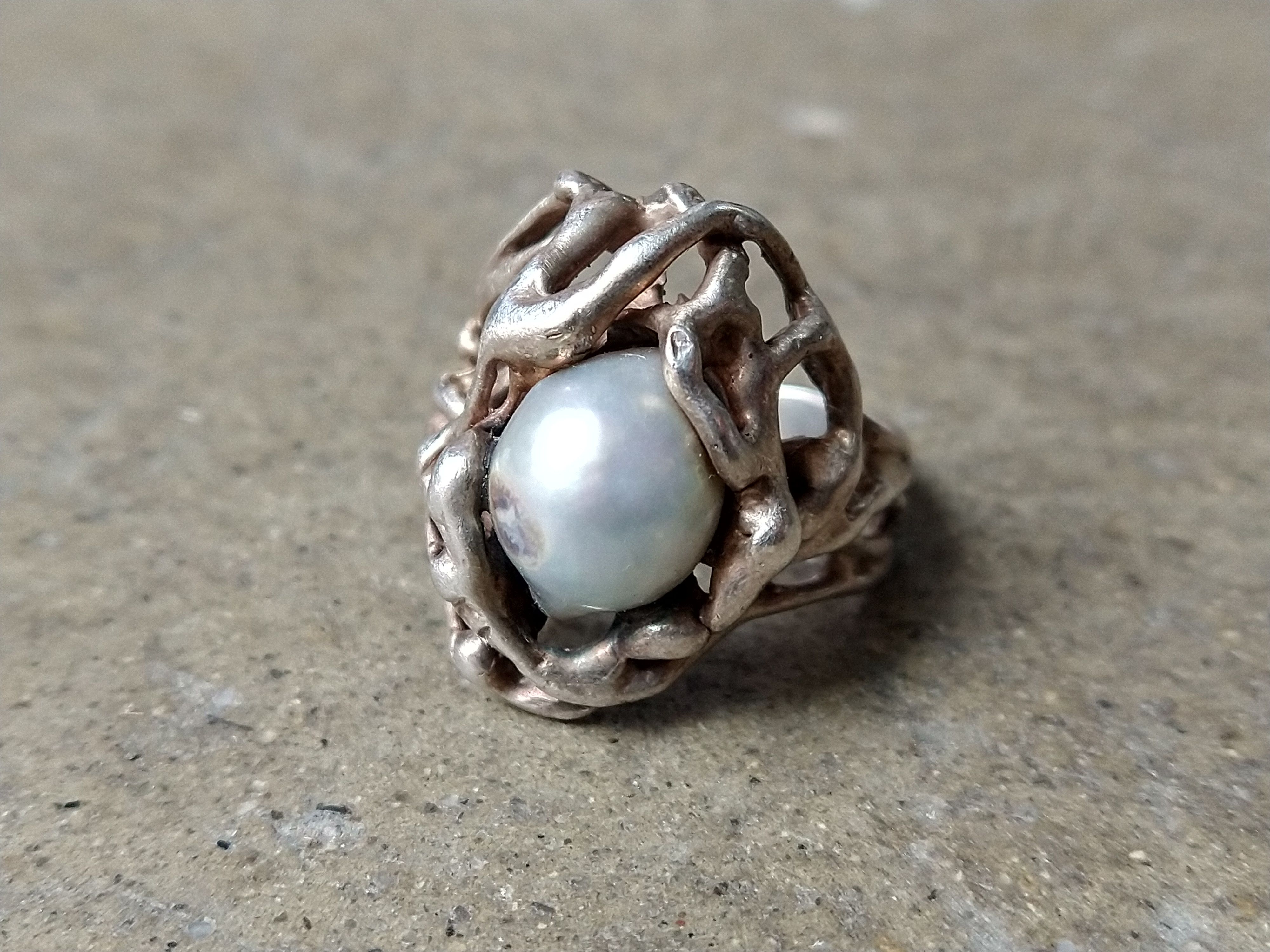 Jewelry Sterling Silver Ring Baroque Pearl Size 8 Brutalist Modern Size ONE SIZE - 2 Thumbnail
