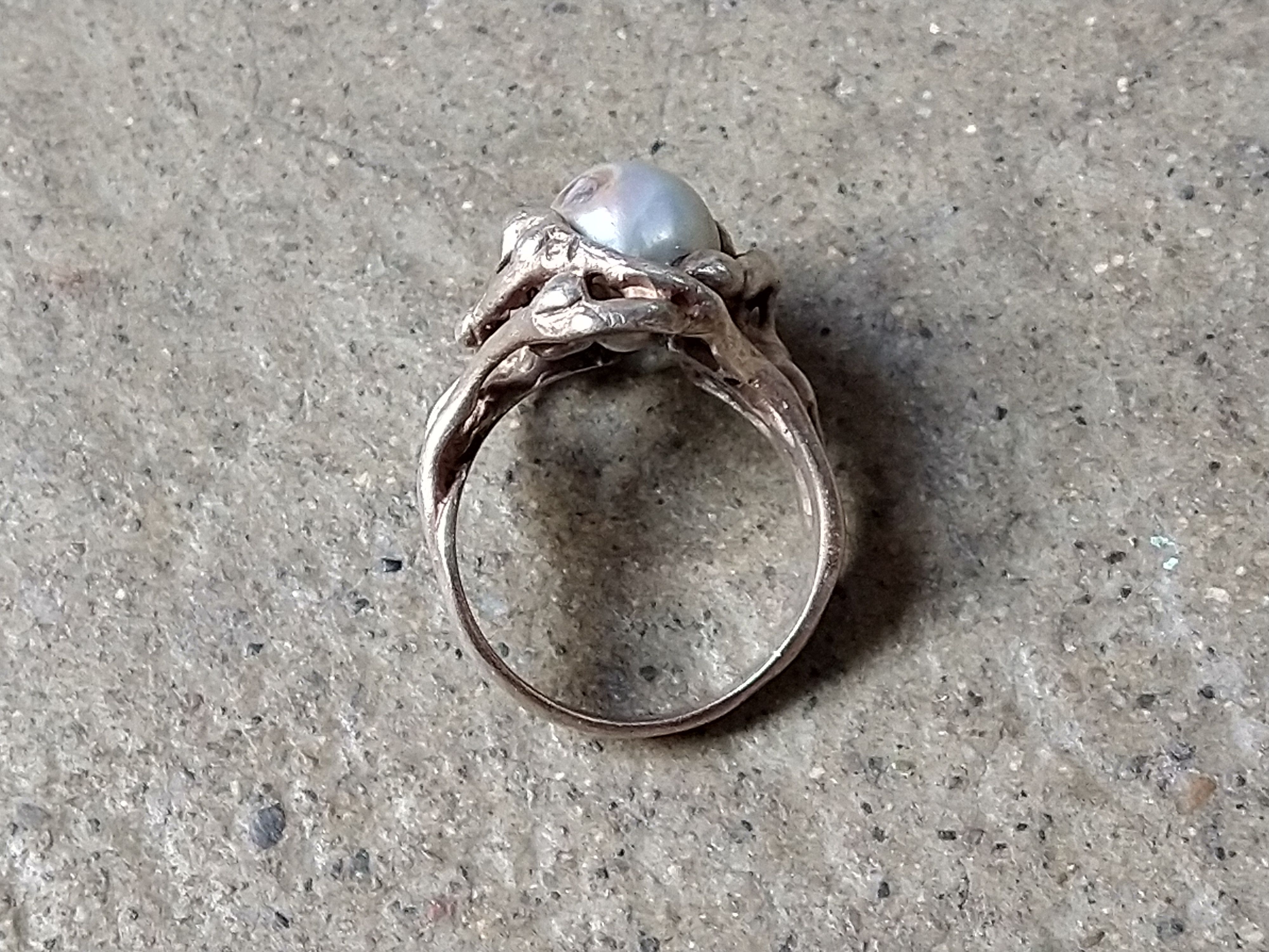 Jewelry Sterling Silver Ring Baroque Pearl Size 8 Brutalist Modern Size ONE SIZE - 7 Thumbnail