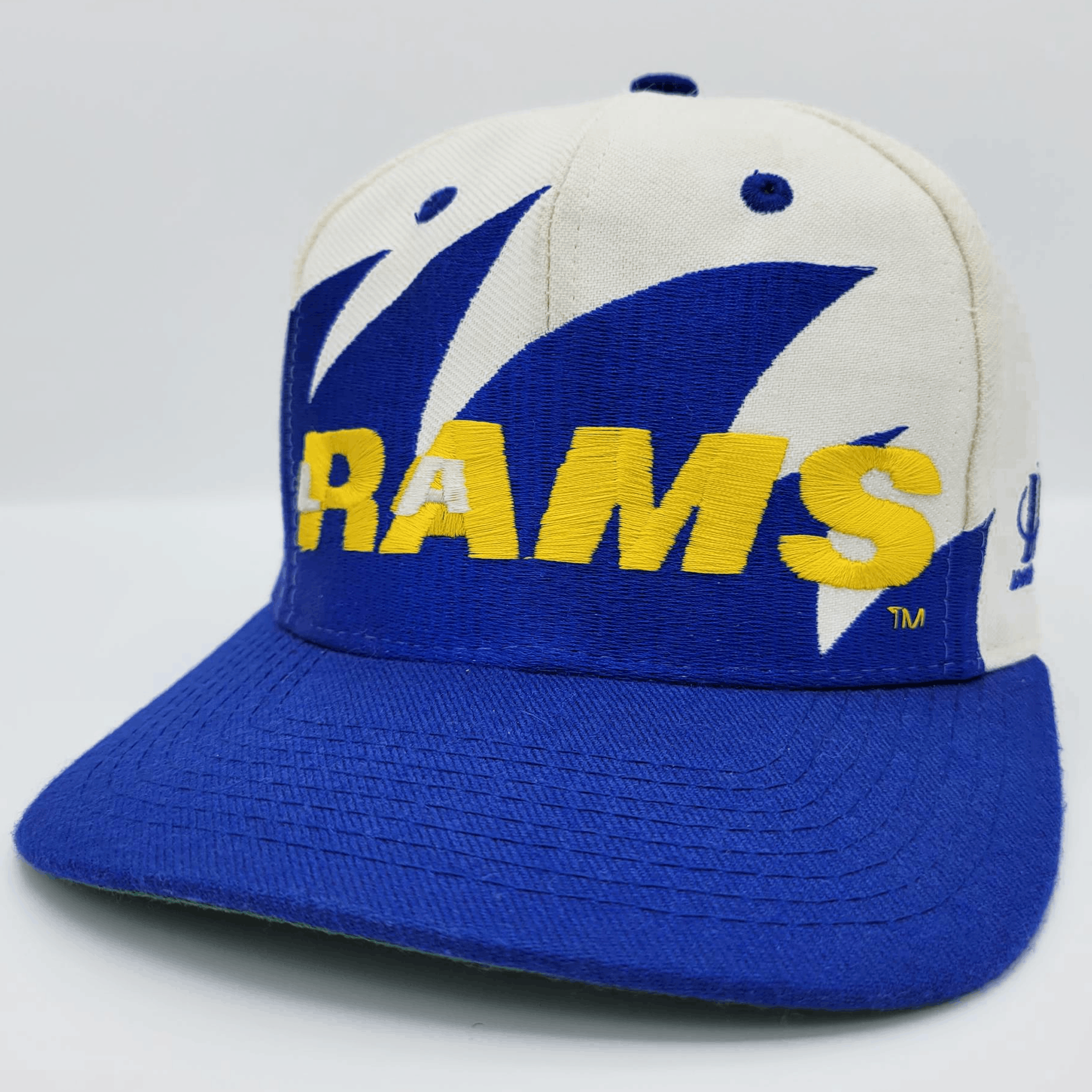 image of Logo Athletic x Nfl Los Angeles Rams Vintage 90's Sharktooth Snapback Hat in Blue White, Men's