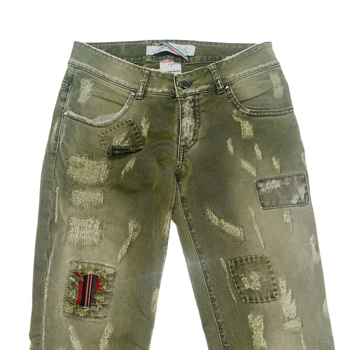 Hysteric Glamour × Japanese Brand Patchwork Sashiko Distressed Olive Punk Pants Size US 27 - 2 Thumbnail