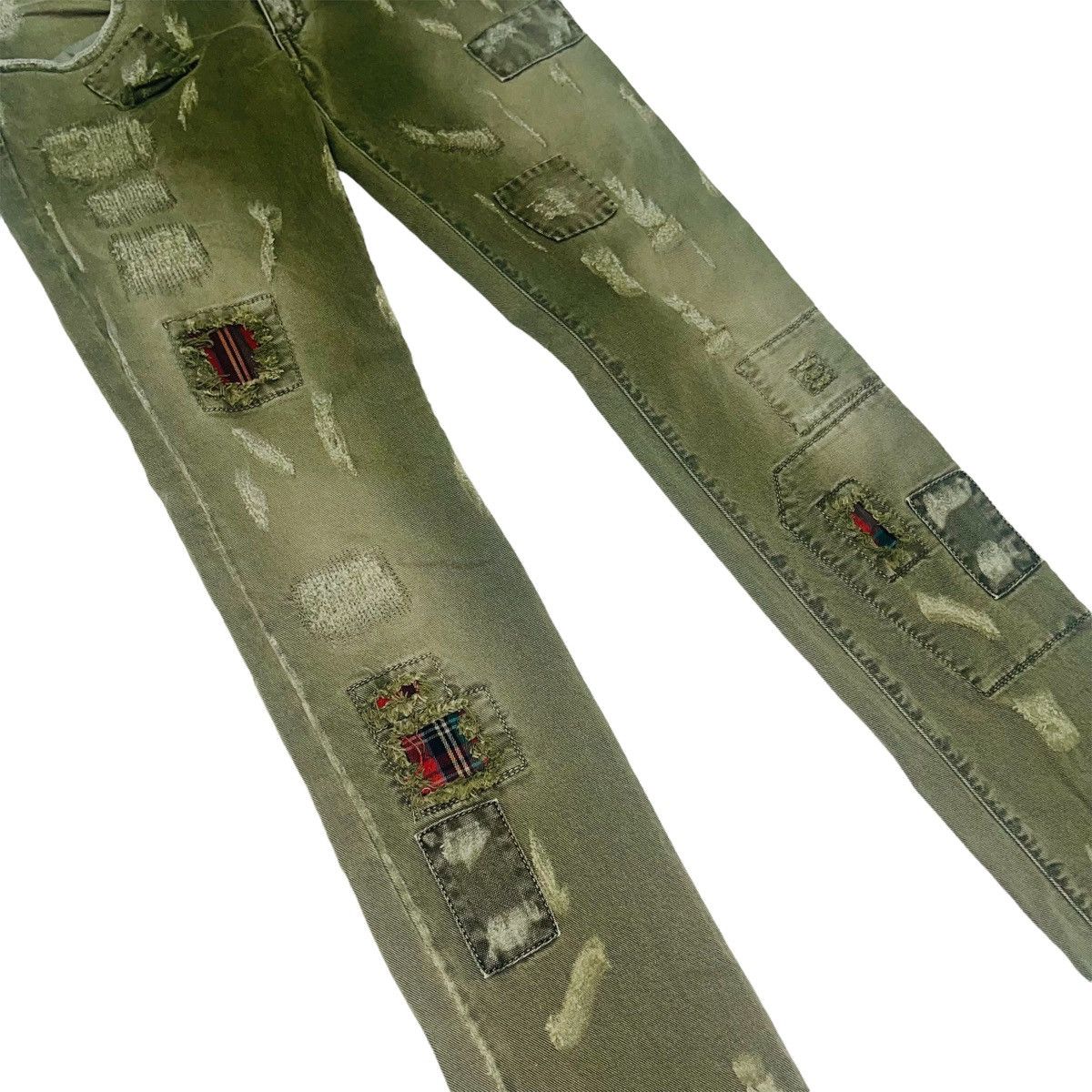 Hysteric Glamour × Japanese Brand Patchwork Sashiko Distressed Olive Punk Pants Size US 27 - 5 Thumbnail