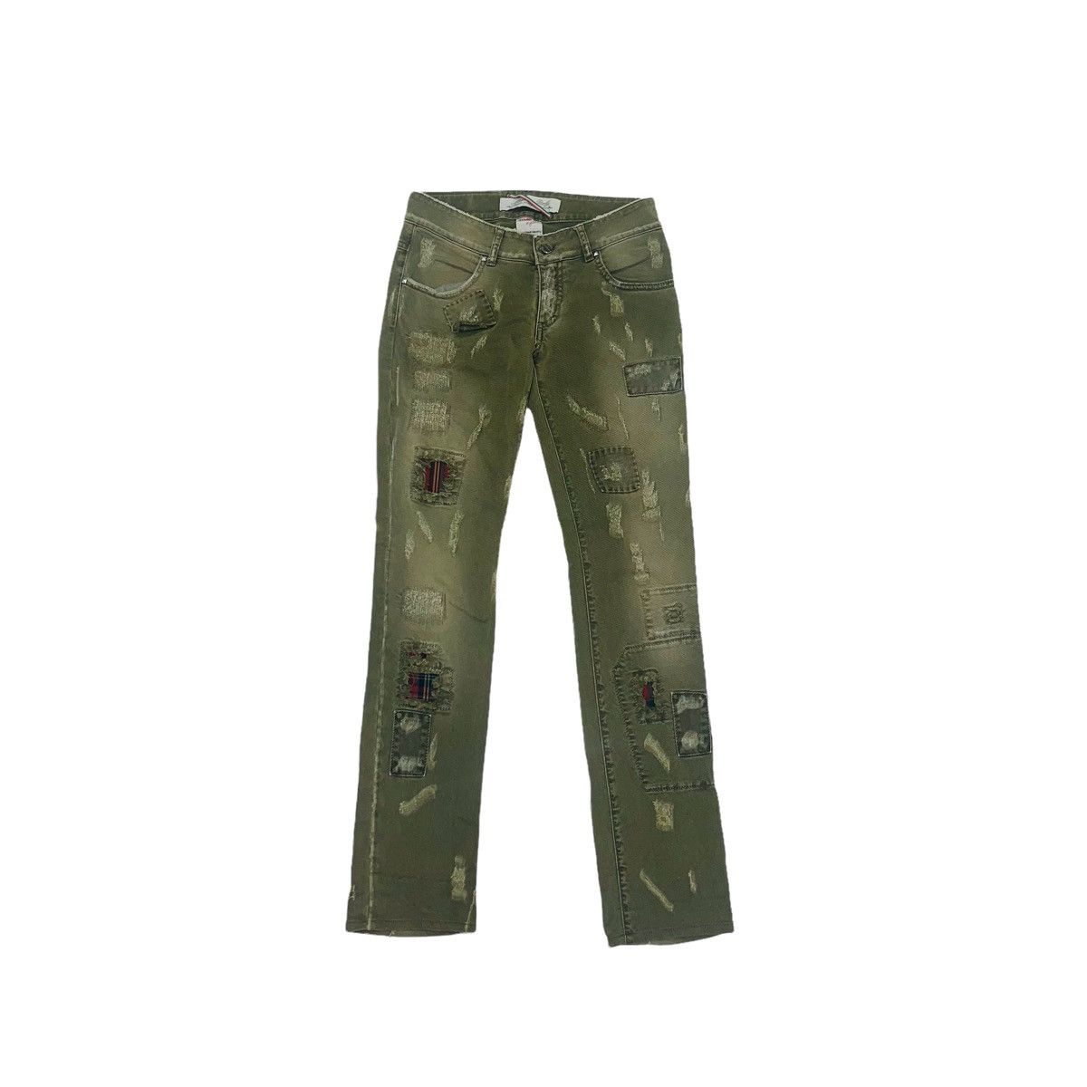 Hysteric Glamour × Japanese Brand Patchwork Sashiko Distressed Olive Punk Pants Size US 27 - 3 Thumbnail