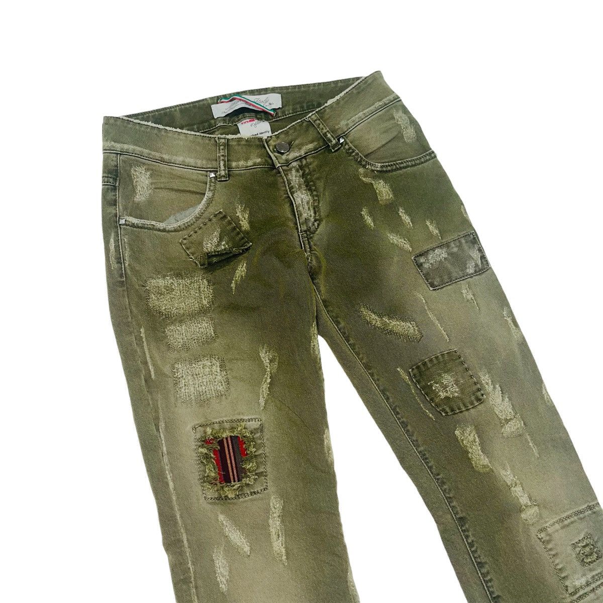 Hysteric Glamour × Japanese Brand Patchwork Sashiko Distressed Olive Punk Pants Size US 27 - 1 Thumbnail