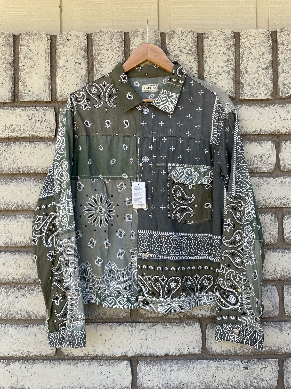 image of Kapital x Kapital Kountry Bandana Patchwork Jacket - Olive Green [New With Tags], Men's (Size 2XL)