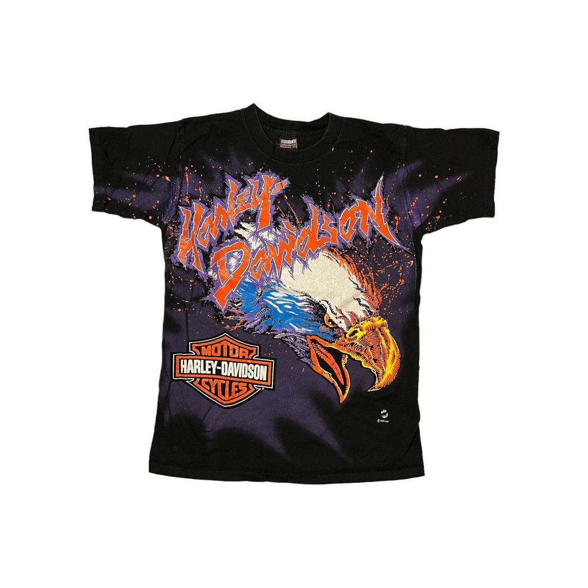 image of 1995 Harley Davidson Eagle Etching Aop Tee in Black, Men's (Size Medium)