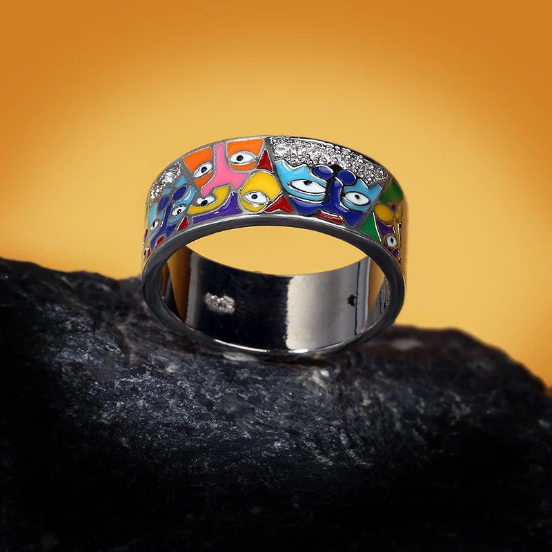 Handmade Enamel Lovely Cat Ring Size ONE SIZE - 2 Thumbnail