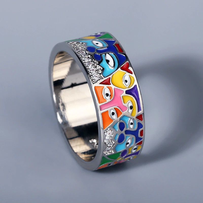 Handmade Enamel Lovely Cat Ring Size ONE SIZE - 1 Thumbnail