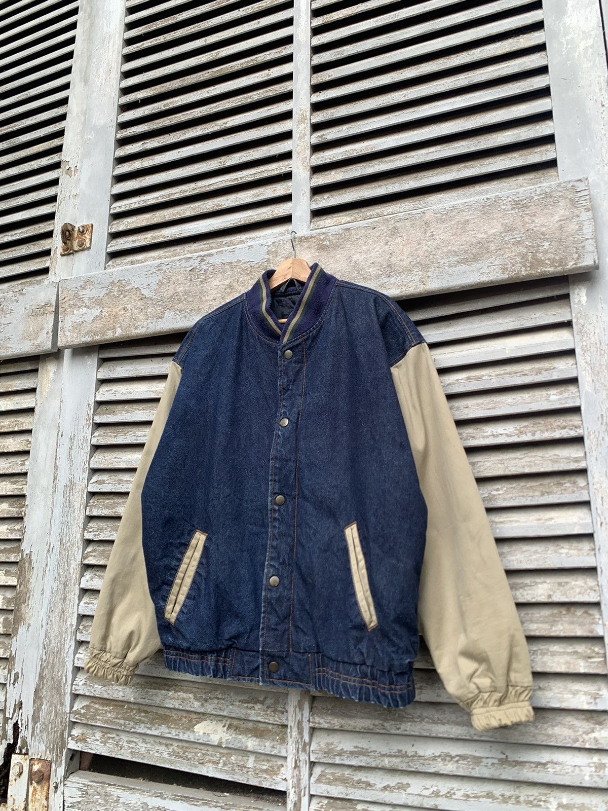 Vintage 👹Vintage SUKODA Denim Oversized Varsity Jacket Size US XL / EU 56 / 4 - 2 Thumbnail