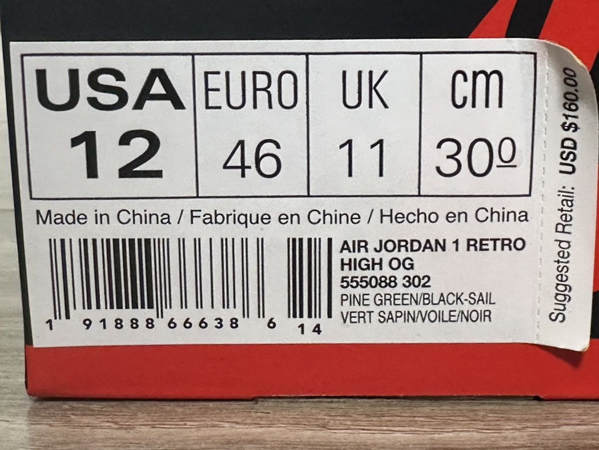 Jordan Brand × Nike Air Jordan 1 Retro High OG Pine Green Size US 12 / EU 45 - 7 Thumbnail