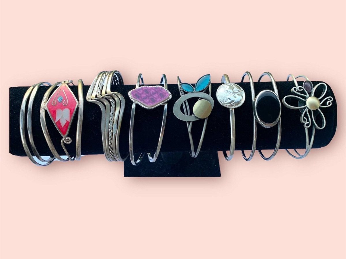 image of Vintage Retro Silver Cuff Bracelets Colorful Bohemian Jewelry Lot, Women's