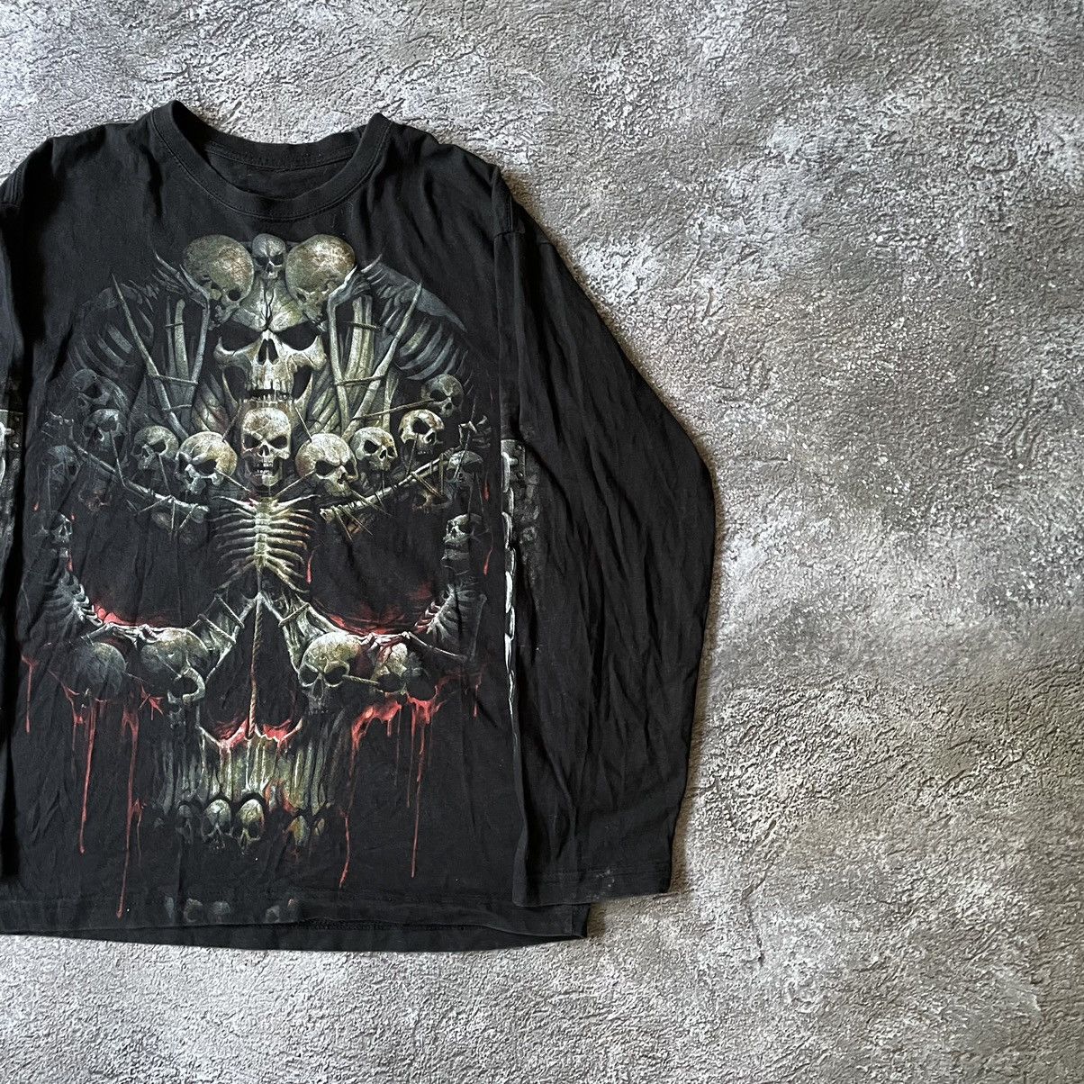 Vintage Vintage Y2K Goth Skull Graphic Long Sleeve Tee Black Faded M Size US M / EU 48-50 / 2 - 2 Thumbnail