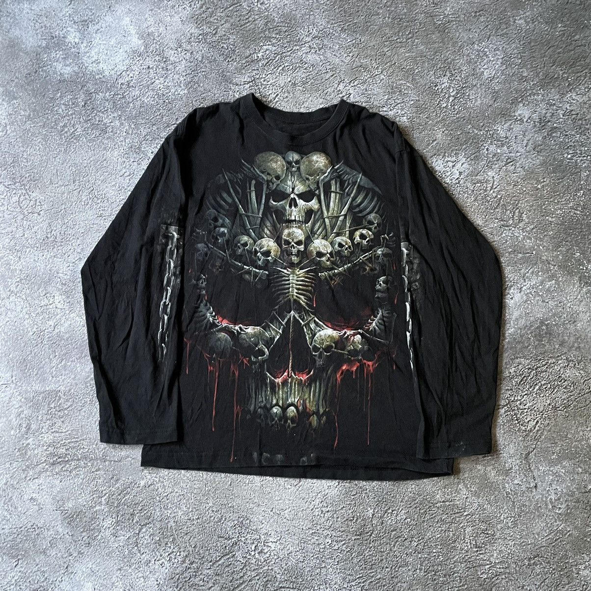 Vintage Vintage Y2K Goth Skull Graphic Long Sleeve Tee Black Faded M Size US M / EU 48-50 / 2 - 3 Thumbnail