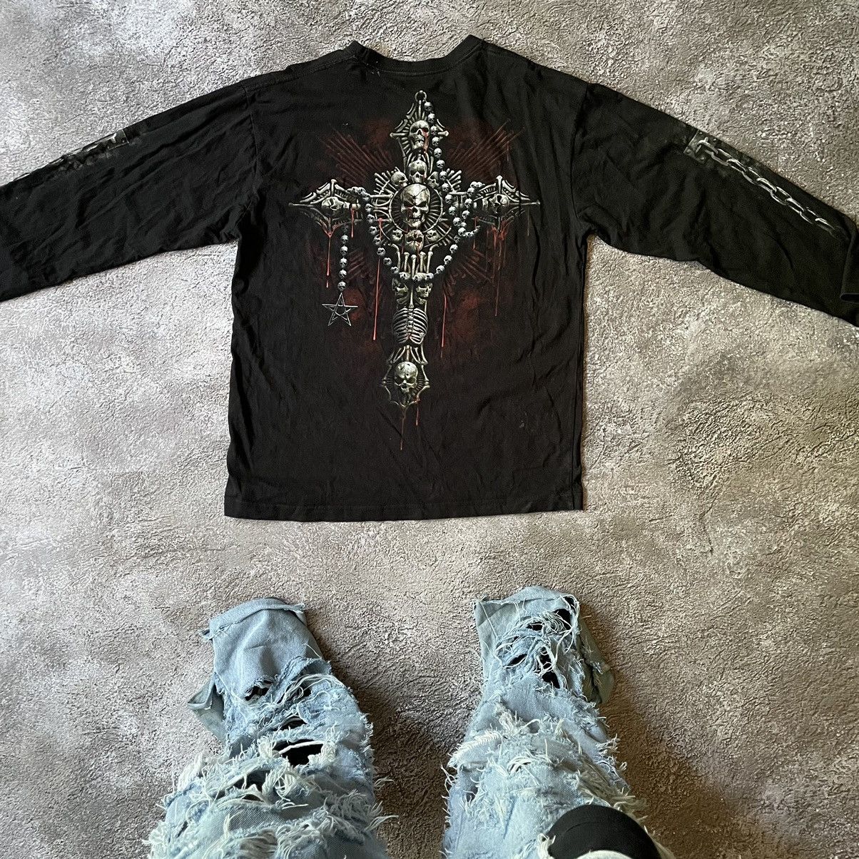 Vintage Vintage Y2K Goth Skull Graphic Long Sleeve Tee Black Faded M Size US M / EU 48-50 / 2 - 6 Thumbnail