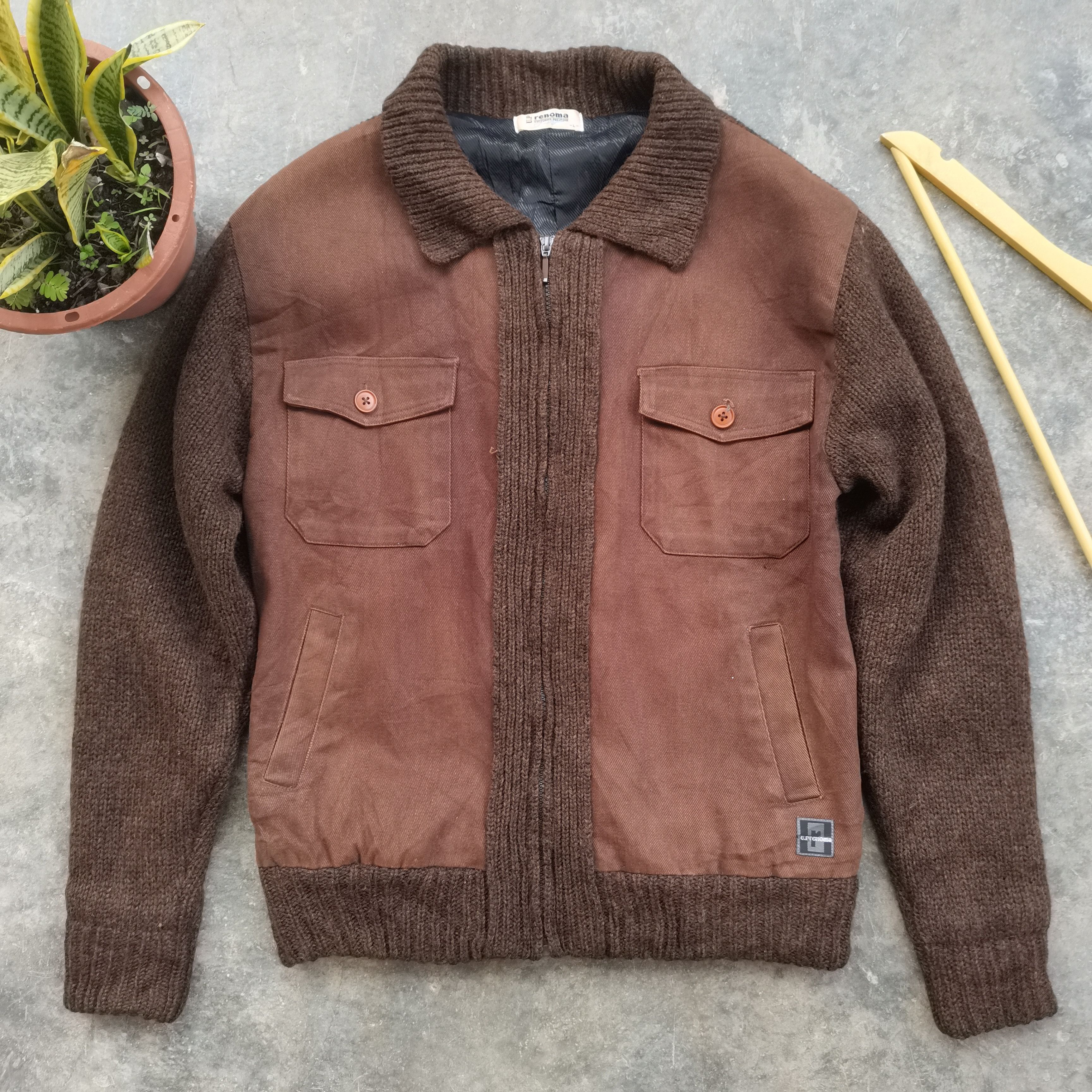 image of U.p Renoma Knitted Wool Jacket in Brown, Men's (Size Large)