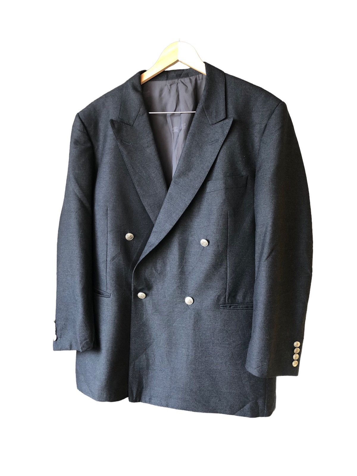 image of Vintage Burberry London Over Sized Double Breasted Blazer in Dark Grey, Men's (Size 2XL)