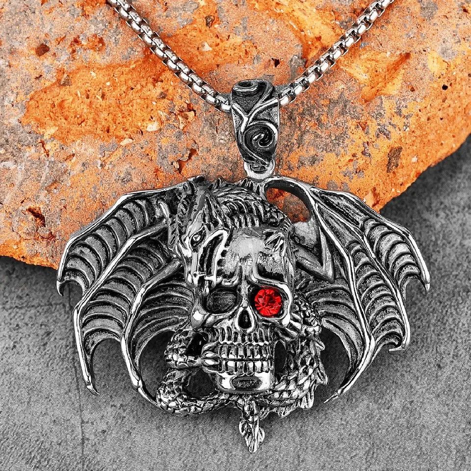 Jewelry Demon Dragon Skull Red Eye Necklace Size ONE SIZE - 1 Thumbnail