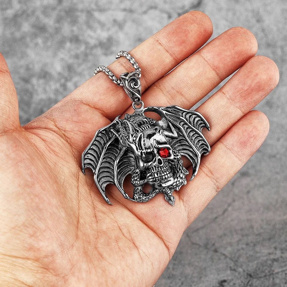 Jewelry Demon Dragon Skull Red Eye Necklace Size ONE SIZE - 2 Thumbnail