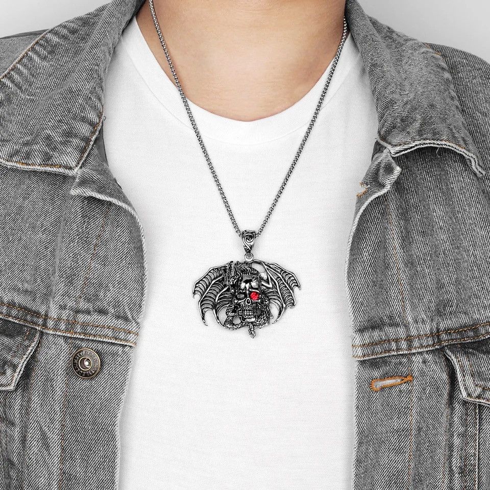 Jewelry Demon Dragon Skull Red Eye Necklace Size ONE SIZE - 3 Thumbnail
