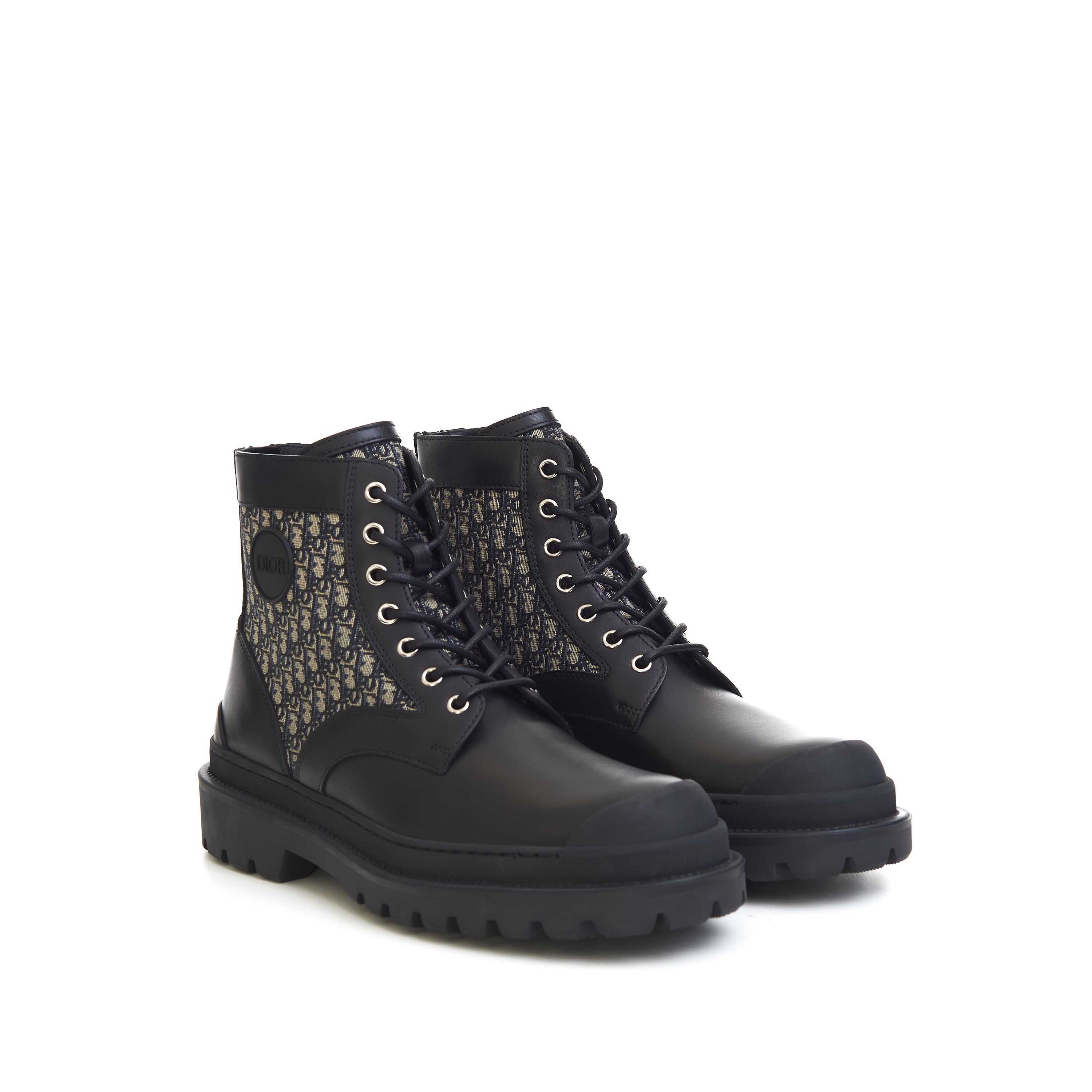 Dior Explorer Ankle Boots In Black Calfskin & Beige Oblique Size US 10 / EU 43 - 2 Thumbnail