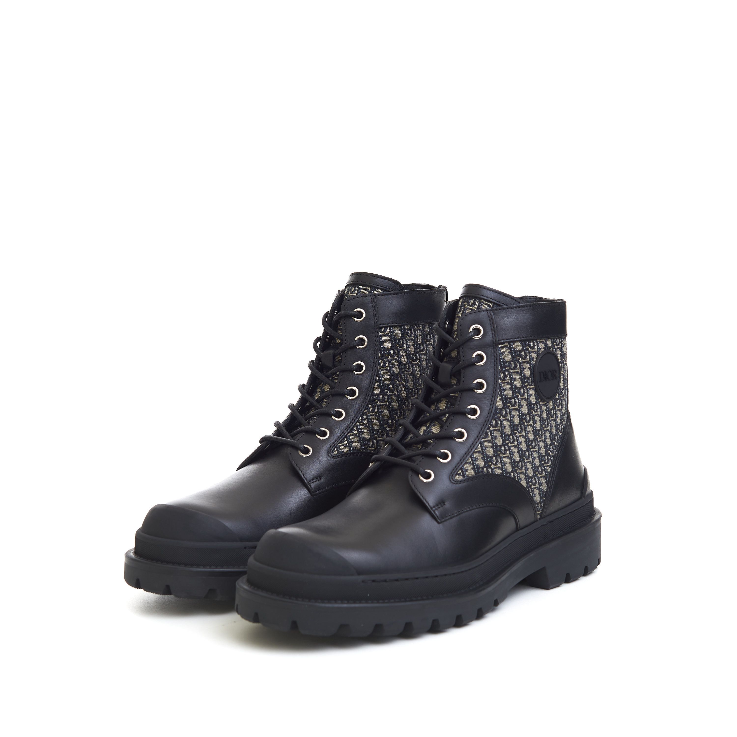 Dior Explorer Ankle Boots In Black Calfskin & Beige Oblique Size US 10 / EU 43 - 4 Thumbnail
