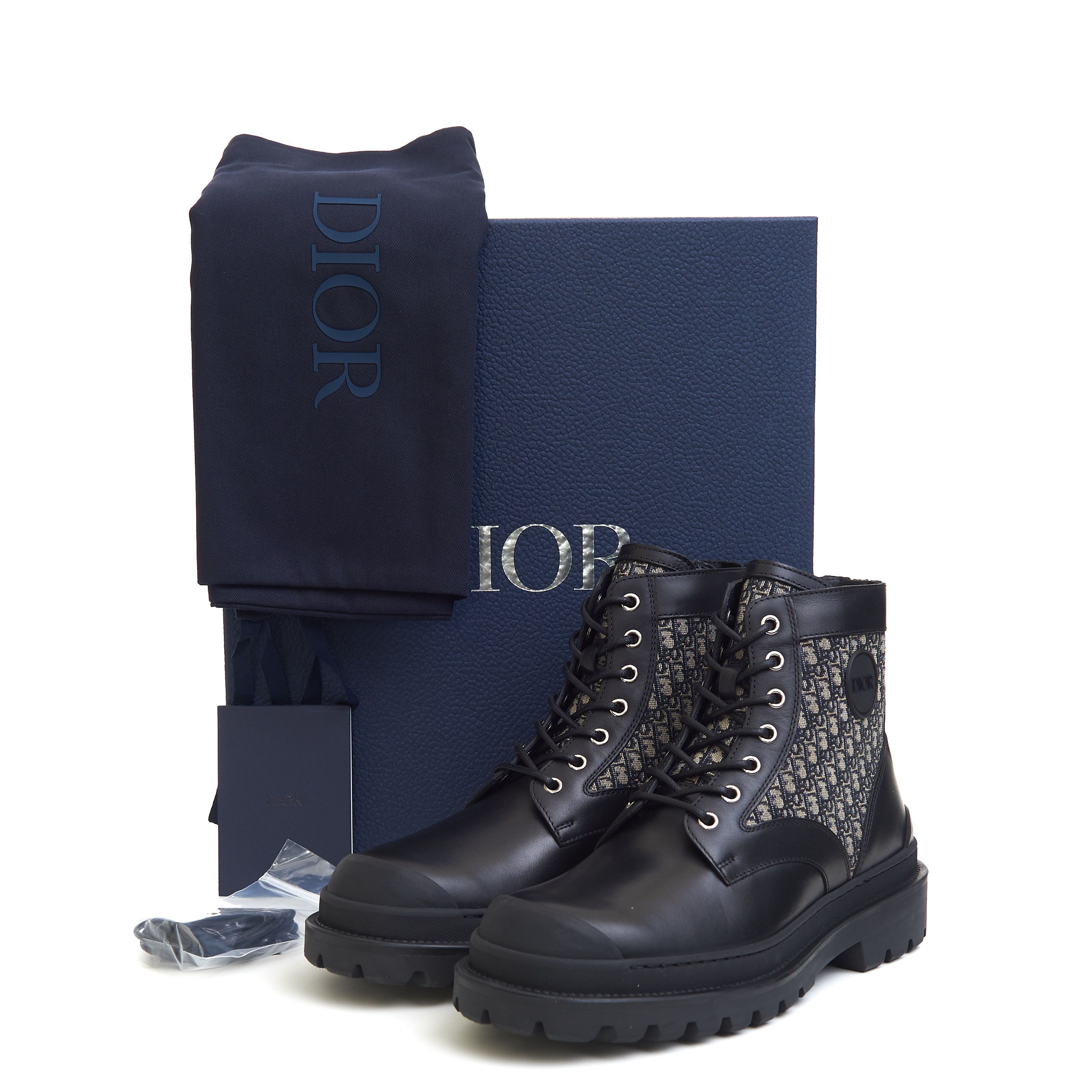 Dior Explorer Ankle Boots In Black Calfskin & Beige Oblique Size US 10 / EU 43 - 11 Thumbnail